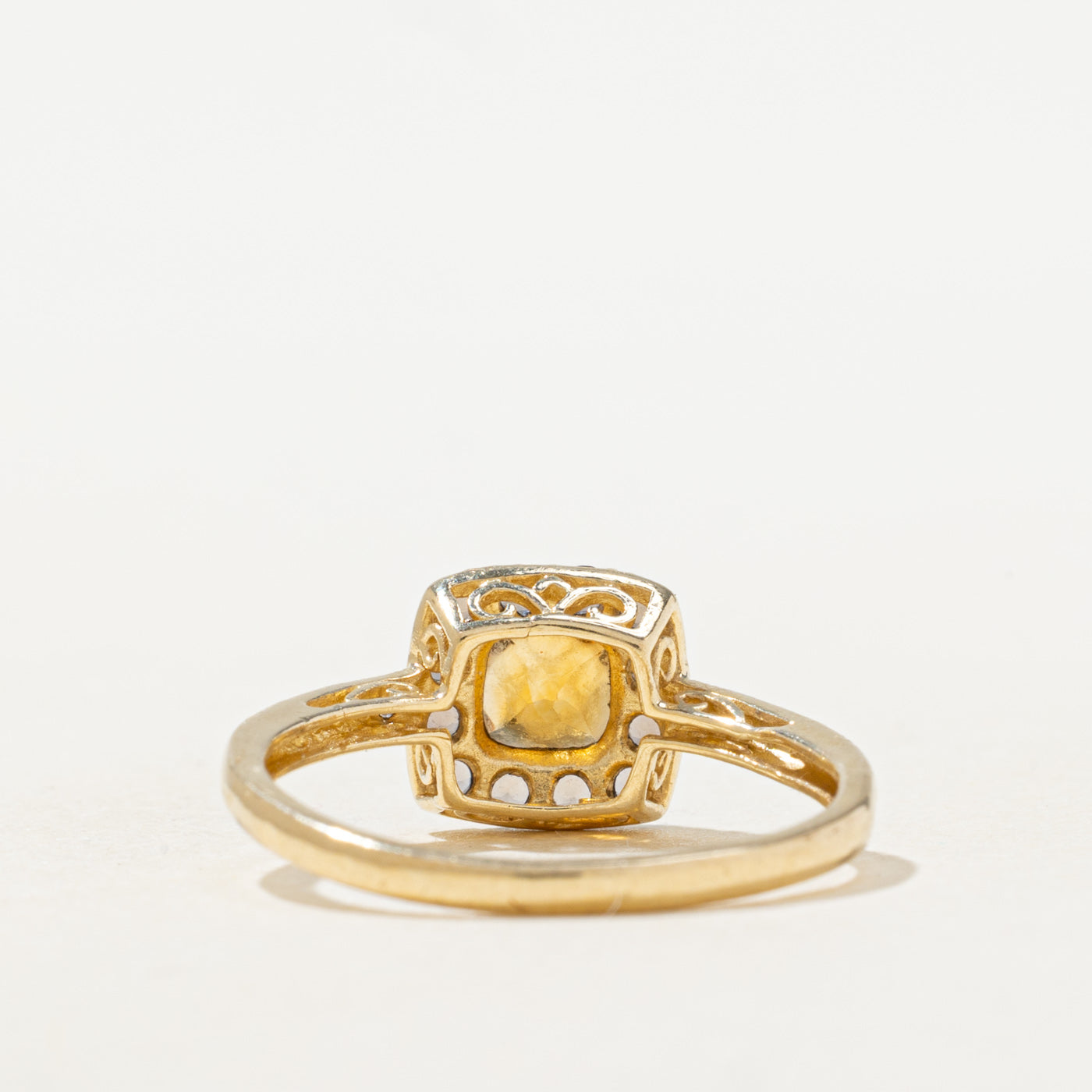 Bague halo en citrine et diamants | 0,62 ct, 0,01 ct | Taille 7,25