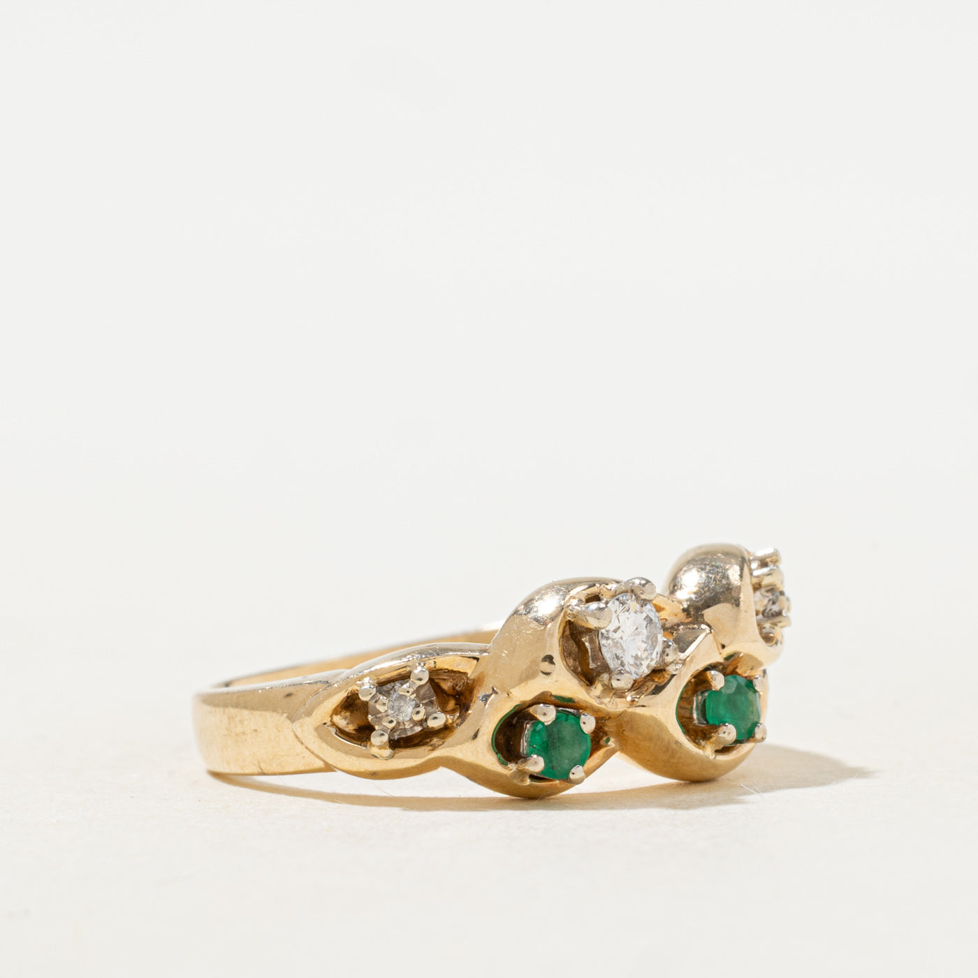 Scattered Emerald & Diamond Textured Ring | 0.06ctw, 0.11ctw | SZ 7.75