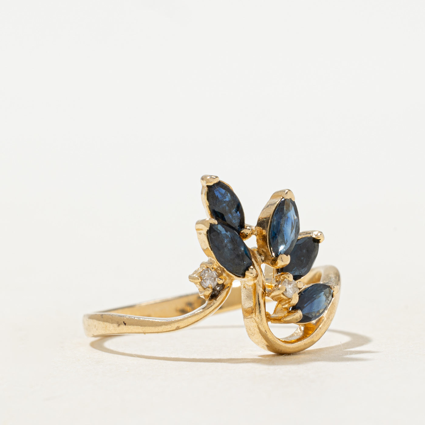 Marquise Cut Sapphire & Diamond Cluster Ring | SZ 7.75