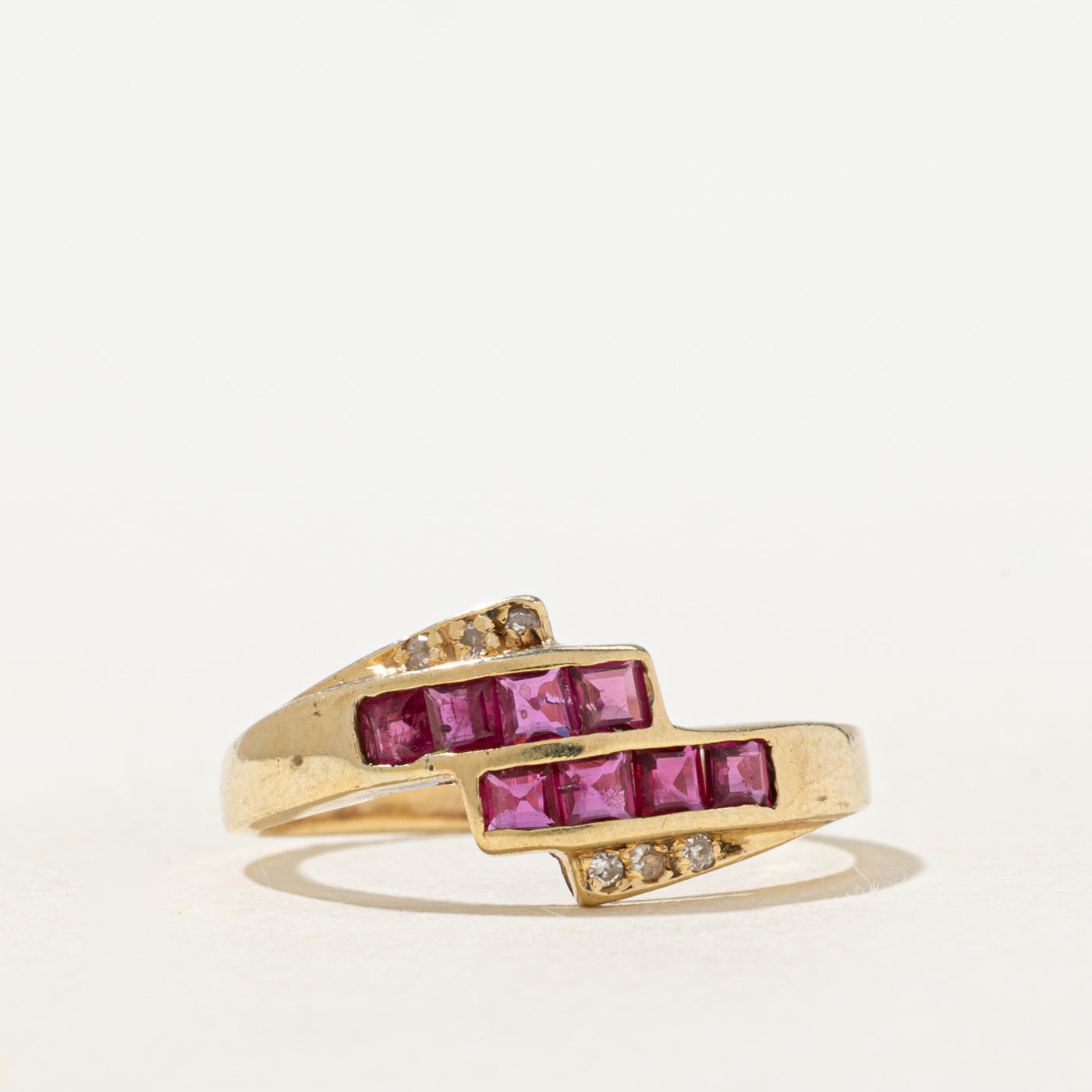 Channel Set Ruby & Diamond Bypass Ring | SZ 6.25