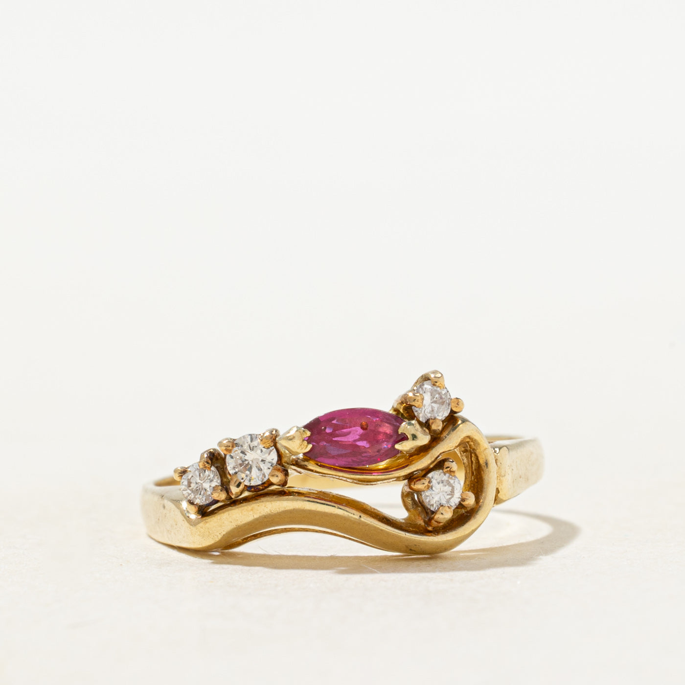 Marquise Cut Ruby & Diamond Abstract Ring | SZ 6.5