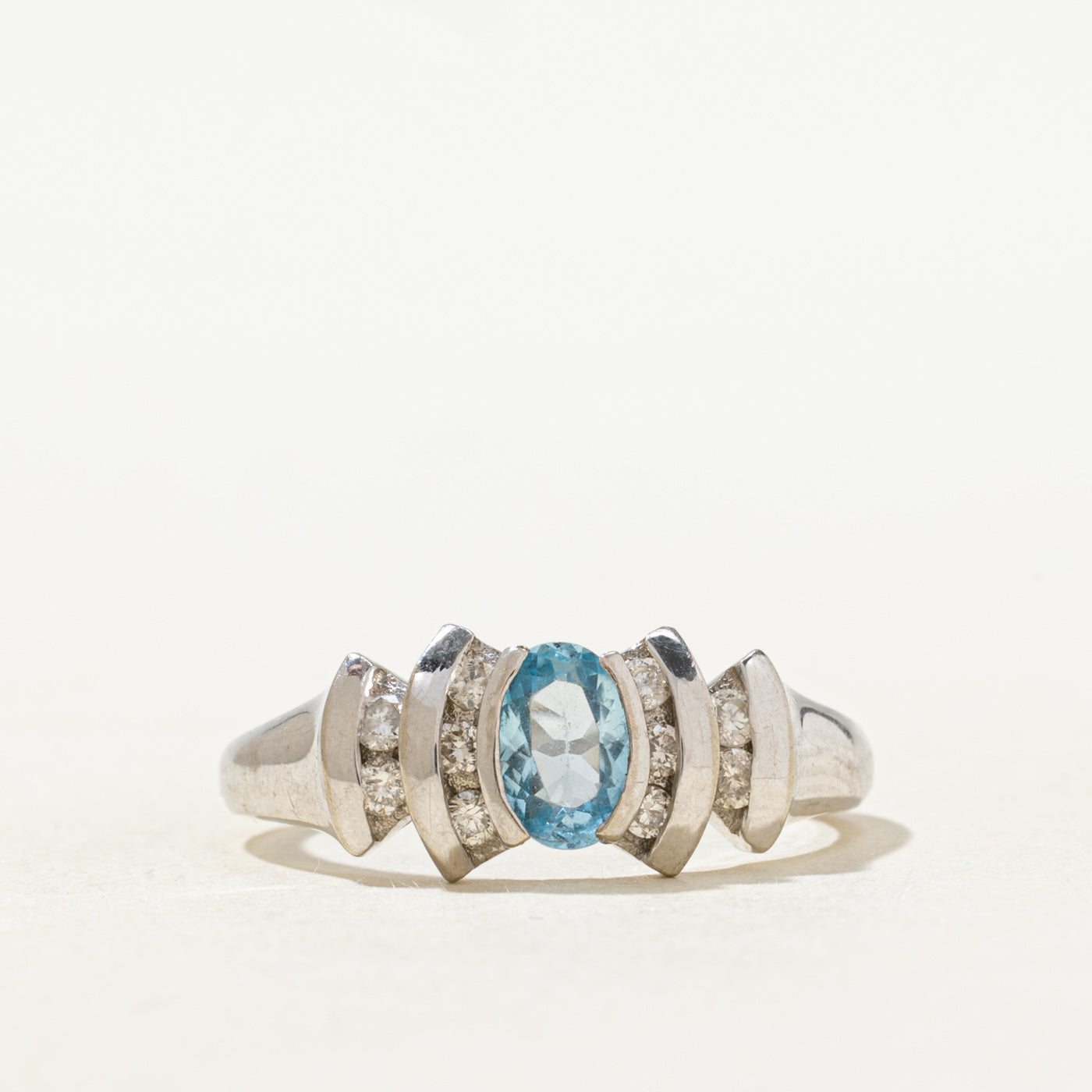 Oval Cut Blue Topaz & Diamond Accented Ring | SZ 6.75