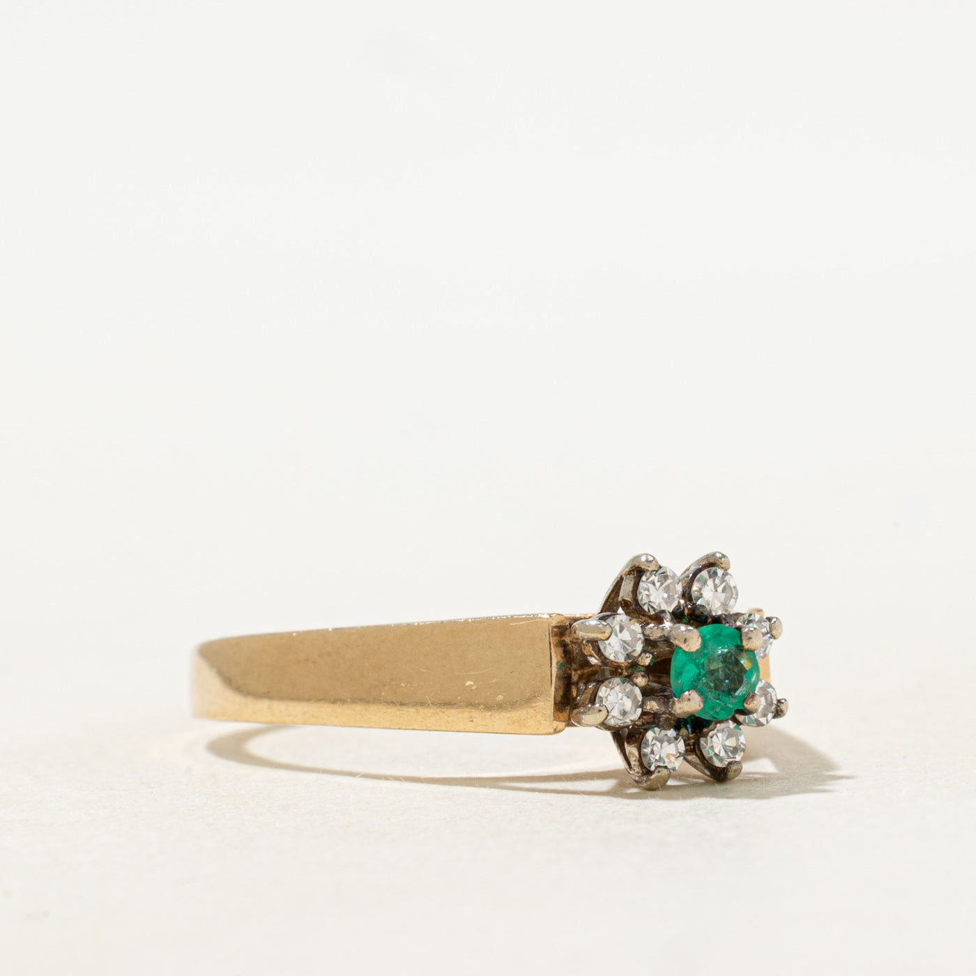 Emerald & Diamond Petal Halo Ring | SZ 9.0