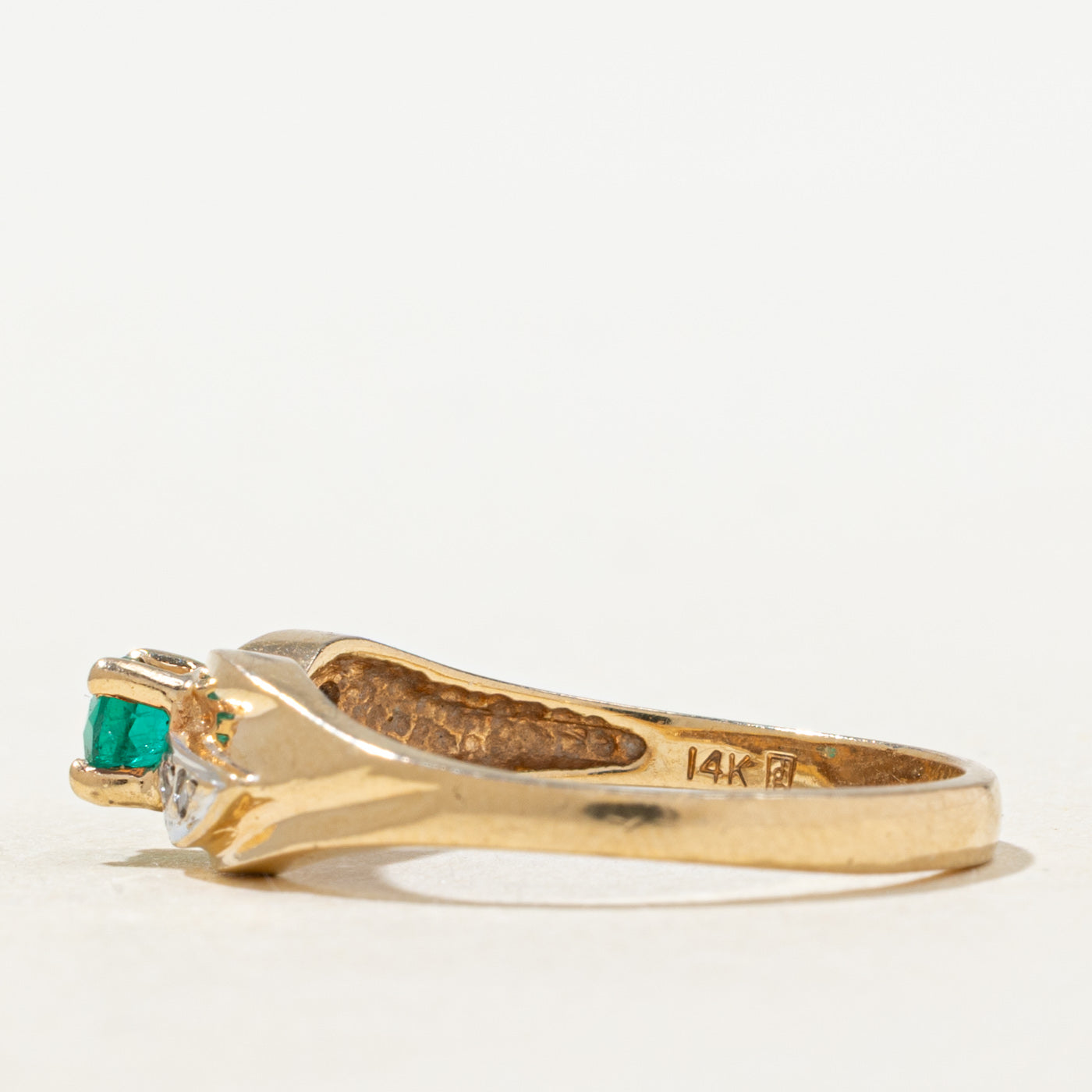 Synthetic Emerald & Natural Diamond Ring | SZ 7.75