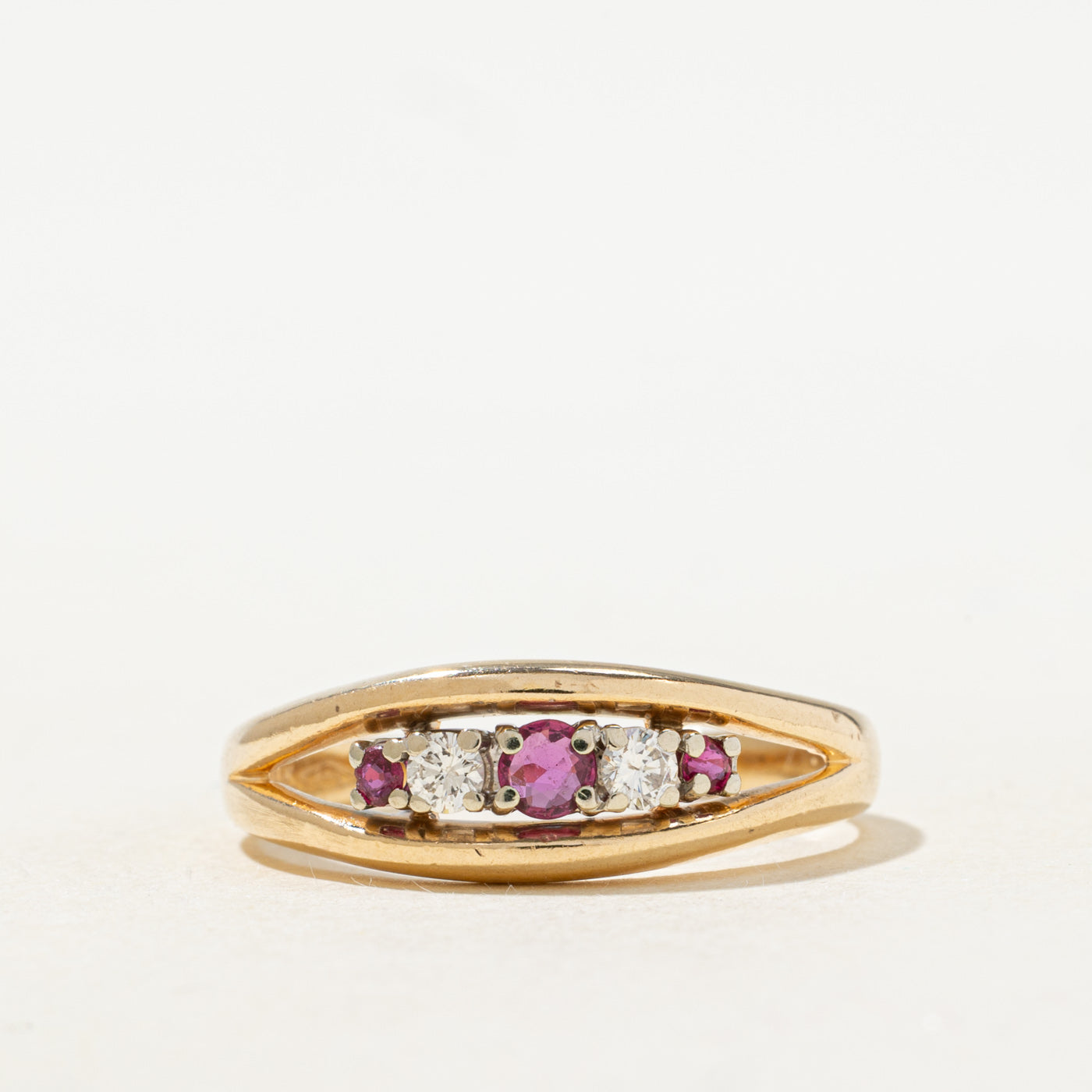 Five Stone Ruby & Diamond Tapered Ring | 0.12ctw, 0.05ctw | SZ 10.75