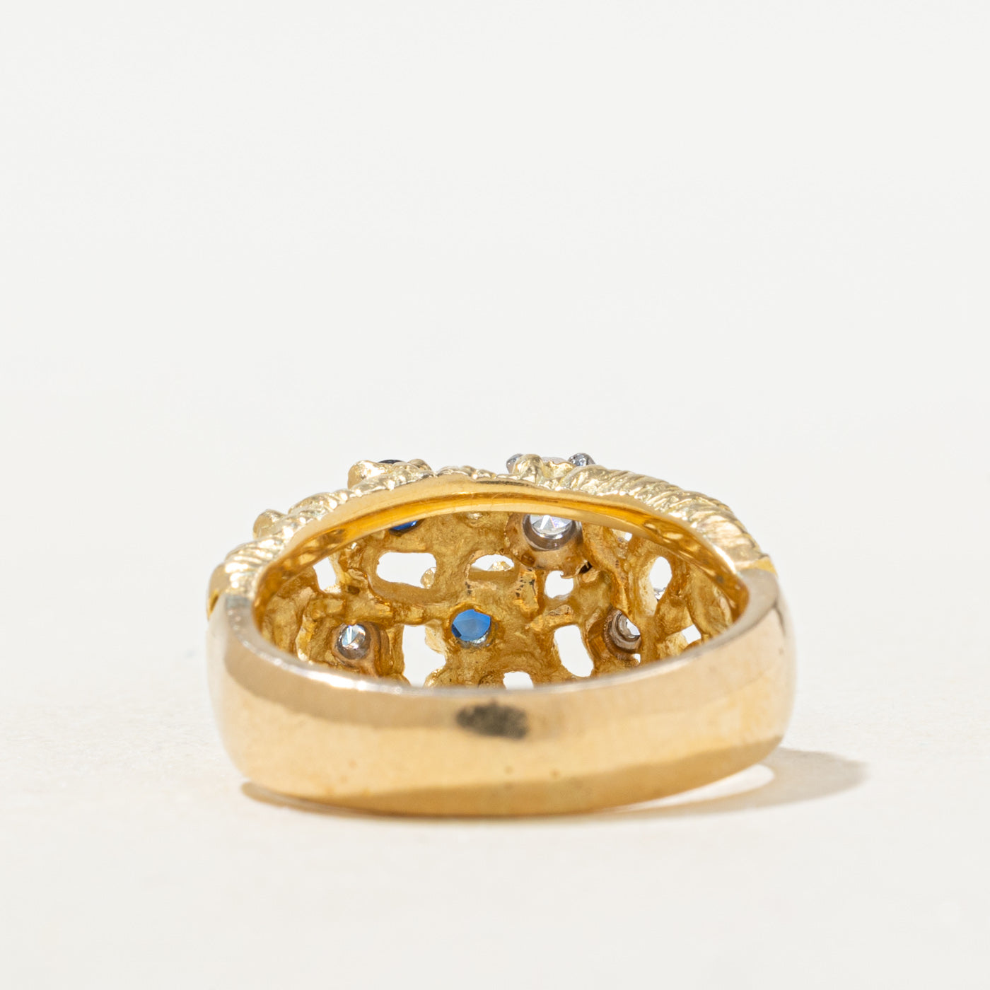 Sapphire & Diamond Textured Openwork Band | 0.06ctw, 0.12ctw | SZ 3.75