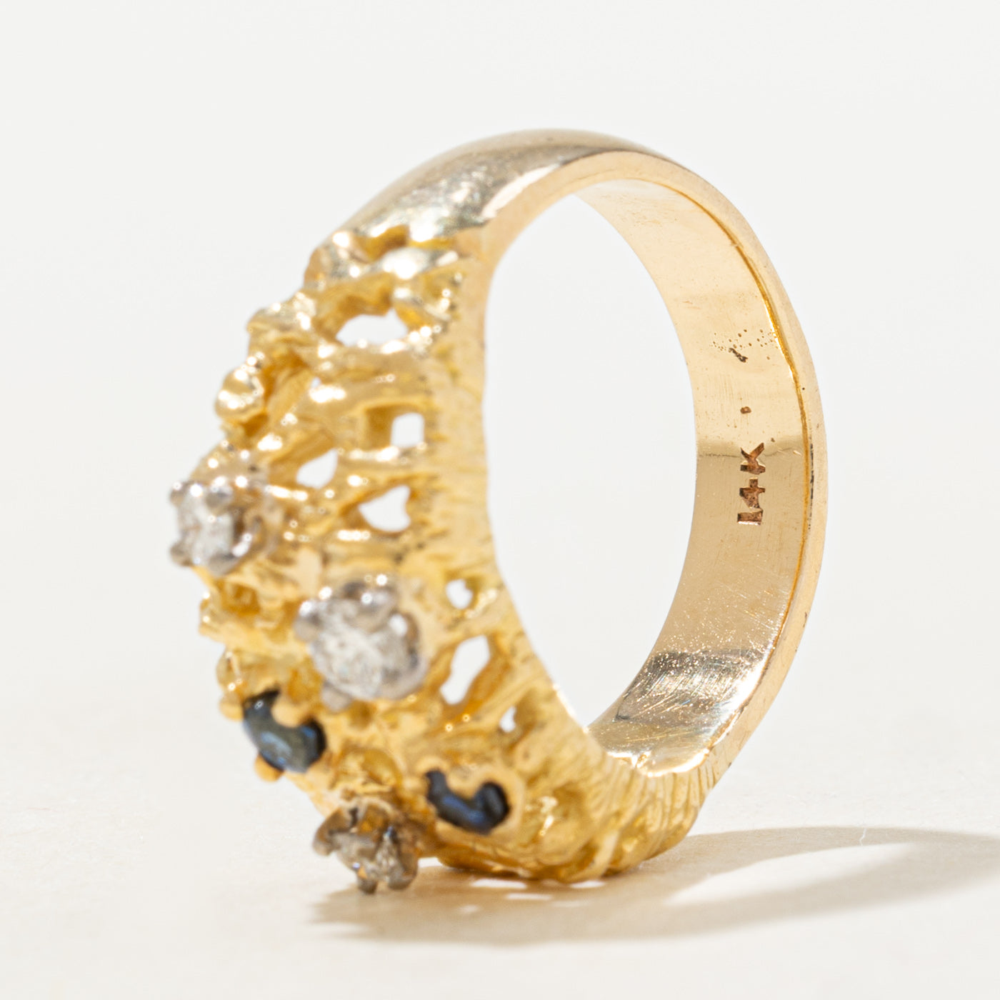 Sapphire & Diamond Textured Openwork Band | 0.06ctw, 0.12ctw | SZ 3.75