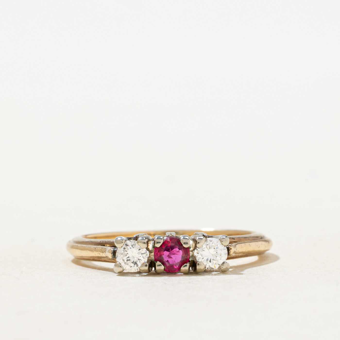 Three Stone Ruby & Diamond Ring | 0.18ct, 0.18ct | SZ 5.75