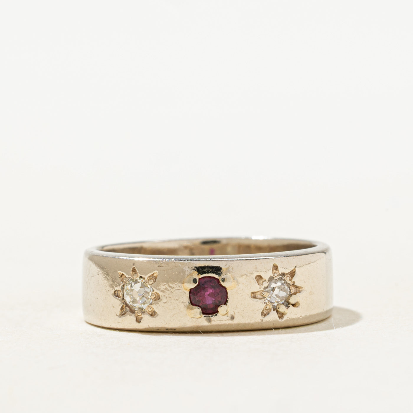 Star Set Old European Cut Diamond & Ruby Band | 0.44ctw, 0.08ct | 5.85mm | SZ 7.25