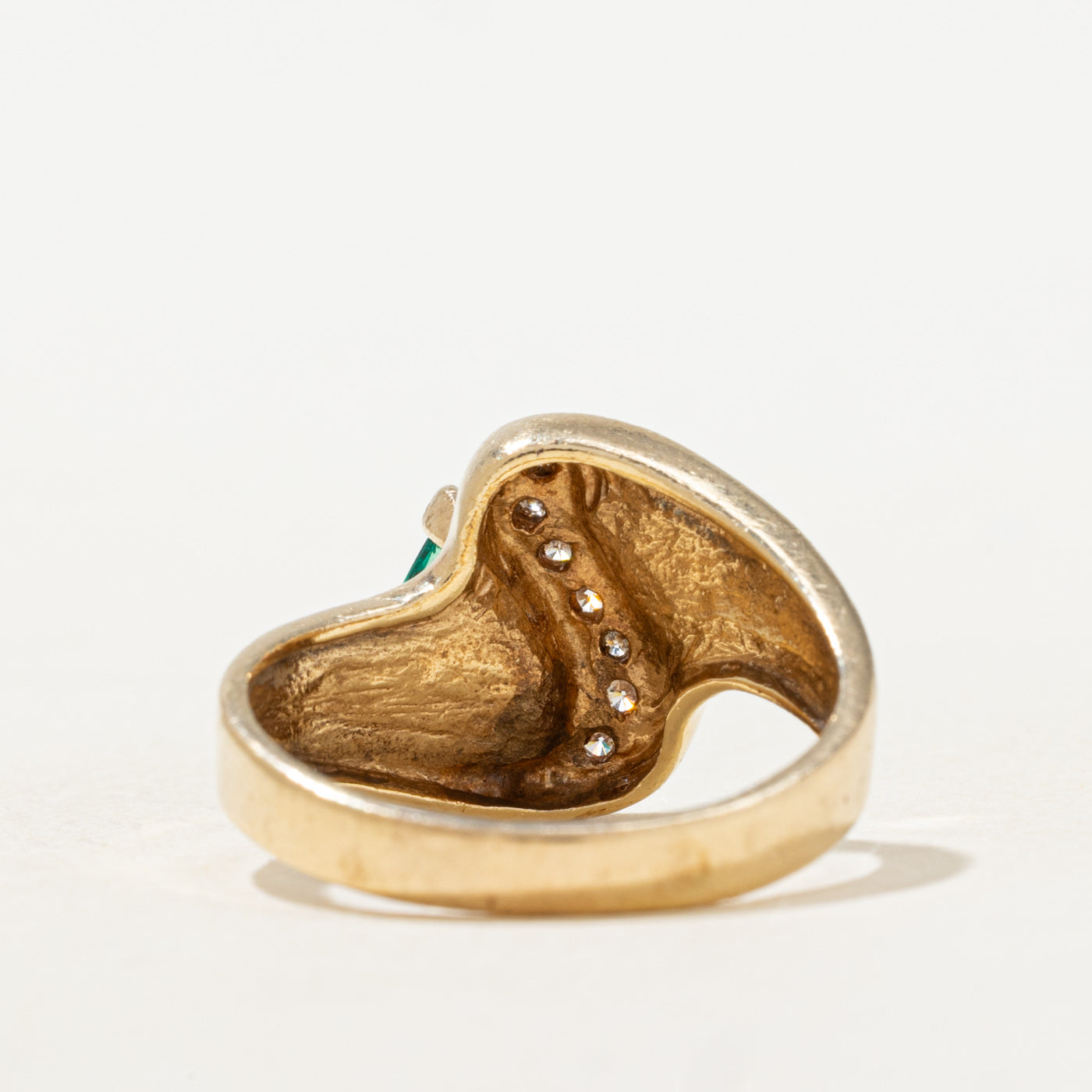 Pear Cut Synthetic Emerald & Diamond Abstract Ring | 0.07ctw, 0.07ctw | SZ 7.75