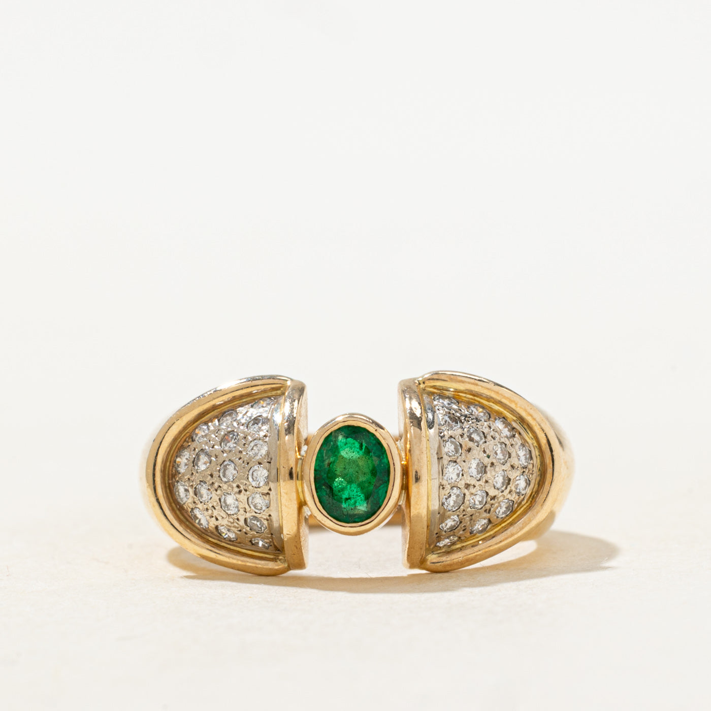 Bezel Set Emerald & Diamond Cluster Geometric Ring | 0.17ct, 0.16ctw | SZ 5.75