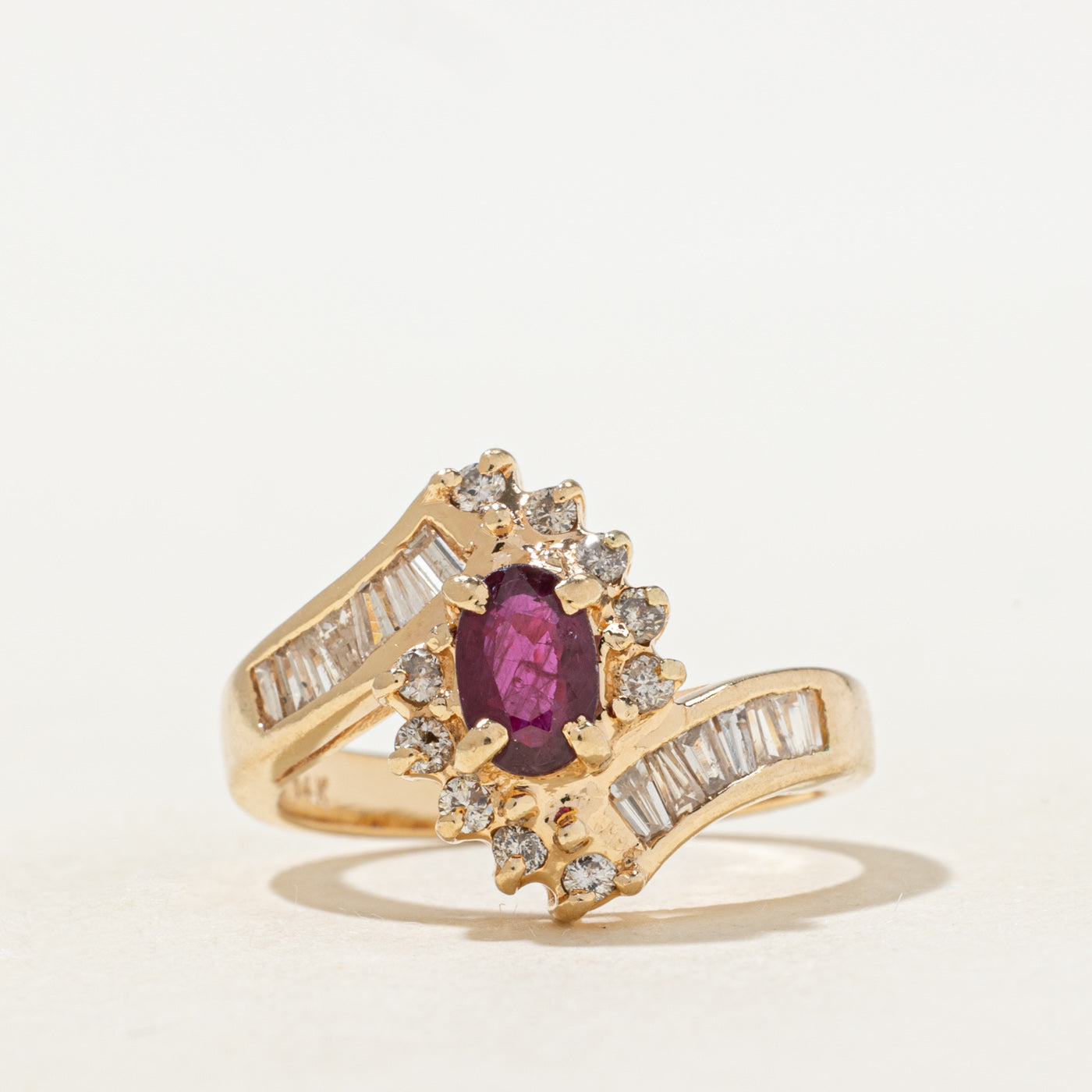 Ruby & Diamond Petal Halo Bypass Ring | 0.45ctw, 0.24ctw | SZ 5.5