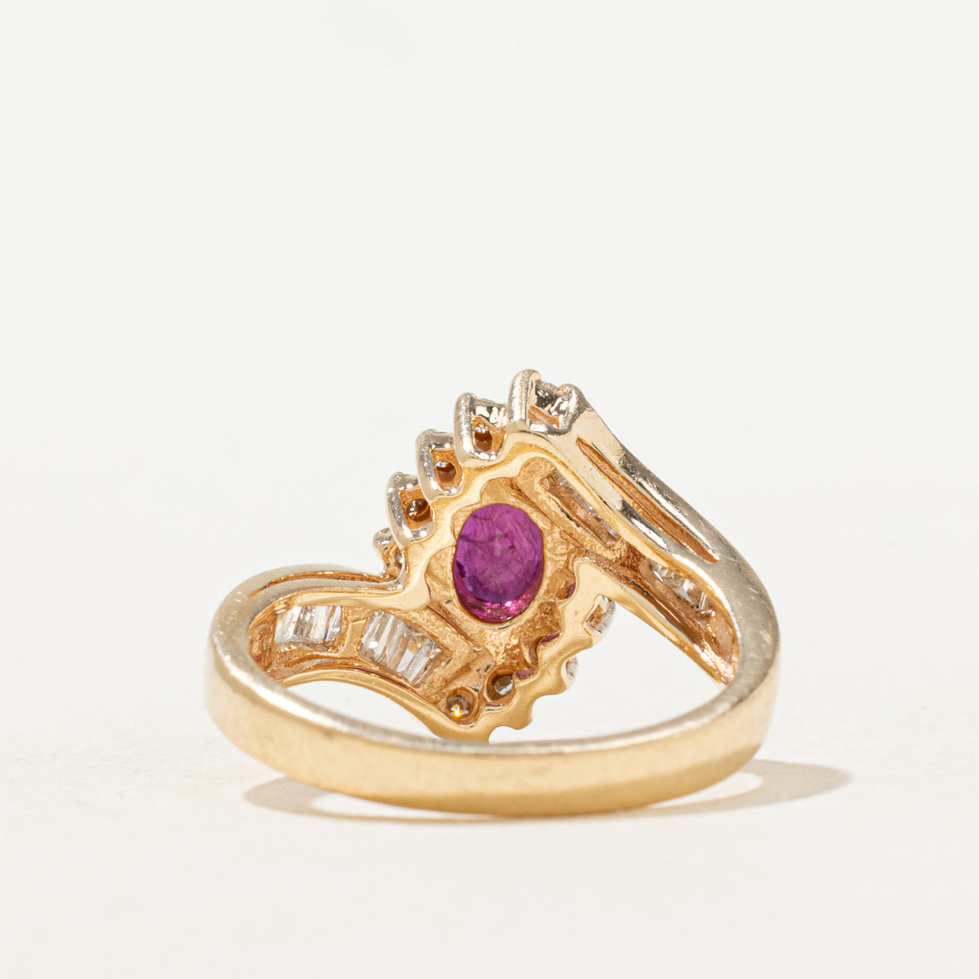 Ruby & Diamond Petal Halo Bypass Ring | 0.45ctw, 0.24ctw | SZ 5.5