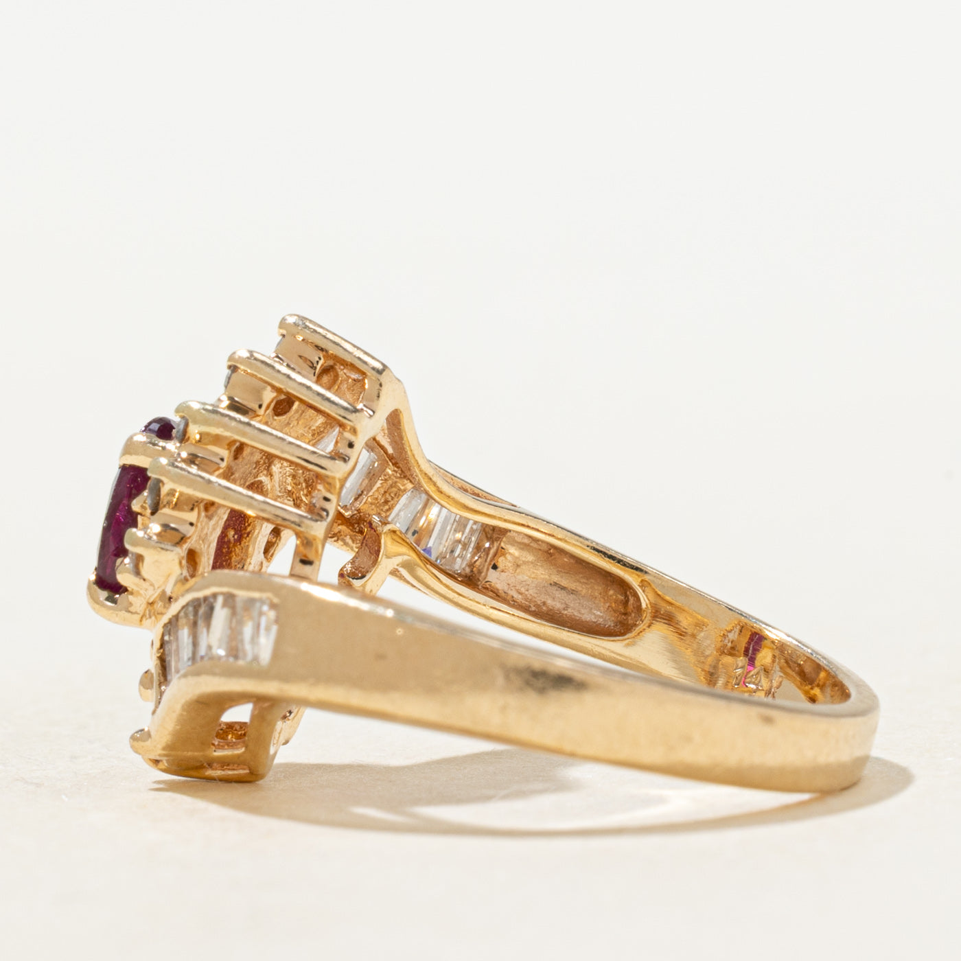 Ruby & Diamond Petal Halo Bypass Ring | 0.45ctw, 0.24ctw | SZ 5.5