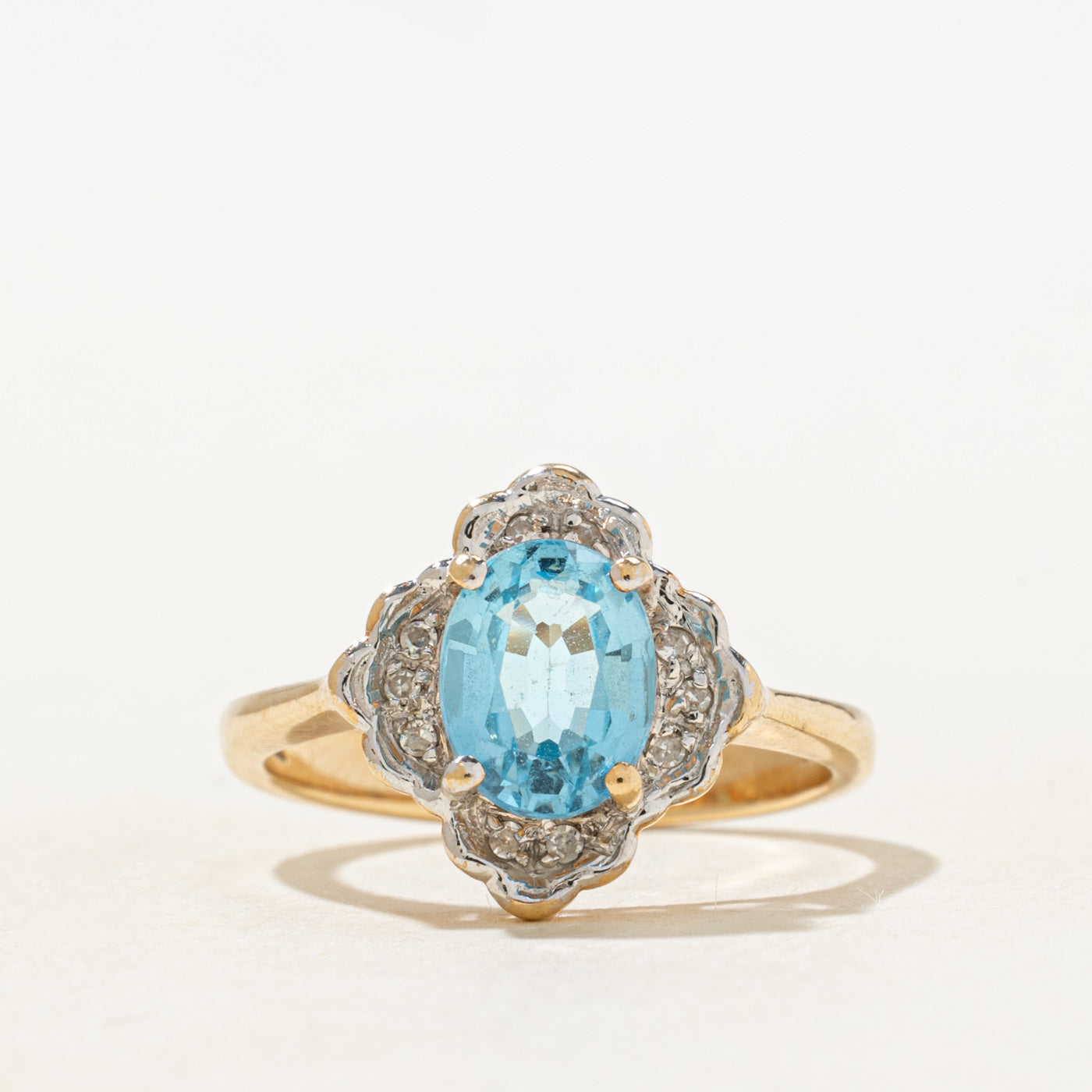Blue Topaz & Diamond Petal Halo Ring | 1.24ct, 0.05ctw | SZ 6.25