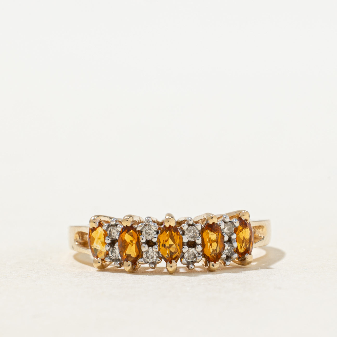Five Stone Marquise Cut Citrine & Diamond Ring | 0.25ctw, 0.04ctw | SZ 7.0