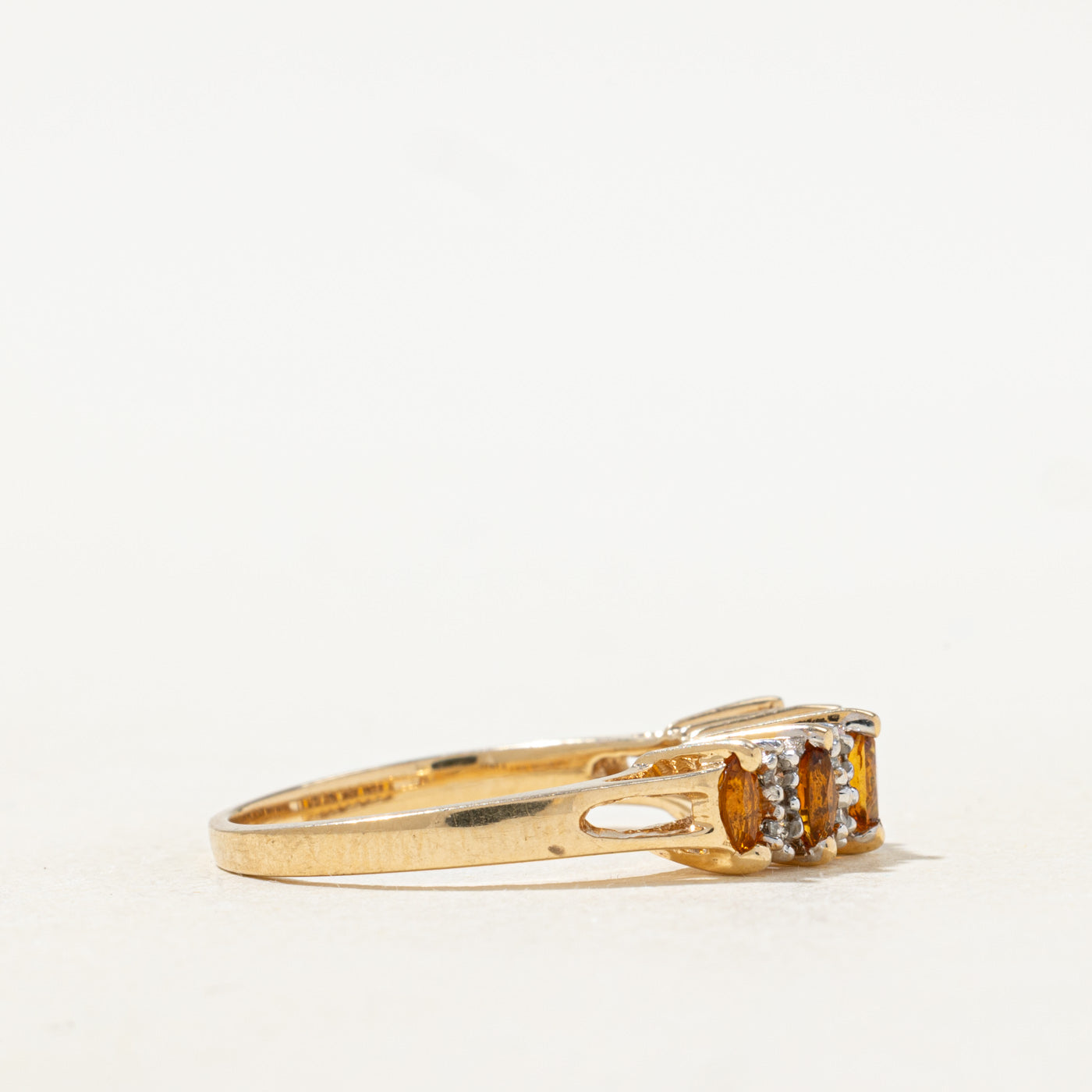 Five Stone Marquise Cut Citrine & Diamond Ring | 0.25ctw, 0.04ctw | SZ 7.0