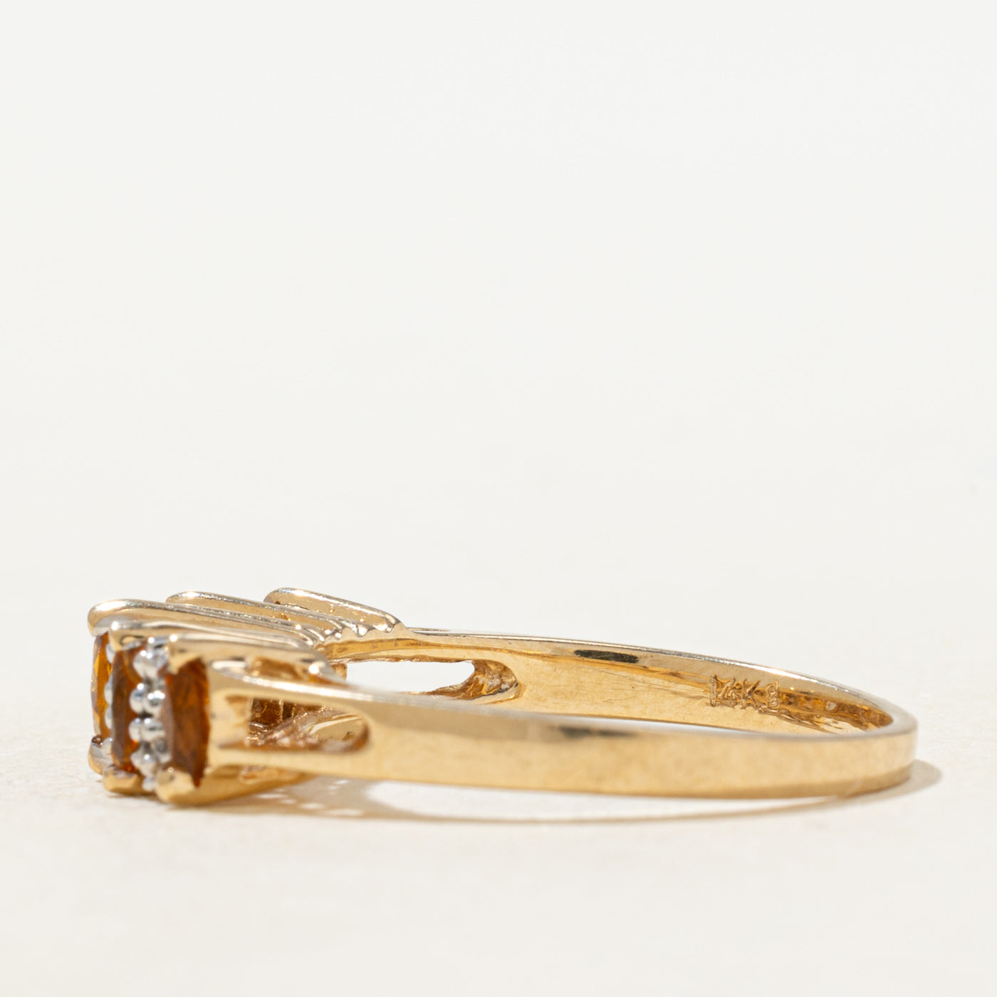 Five Stone Marquise Cut Citrine & Diamond Ring | 0.25ctw, 0.04ctw | SZ 7.0