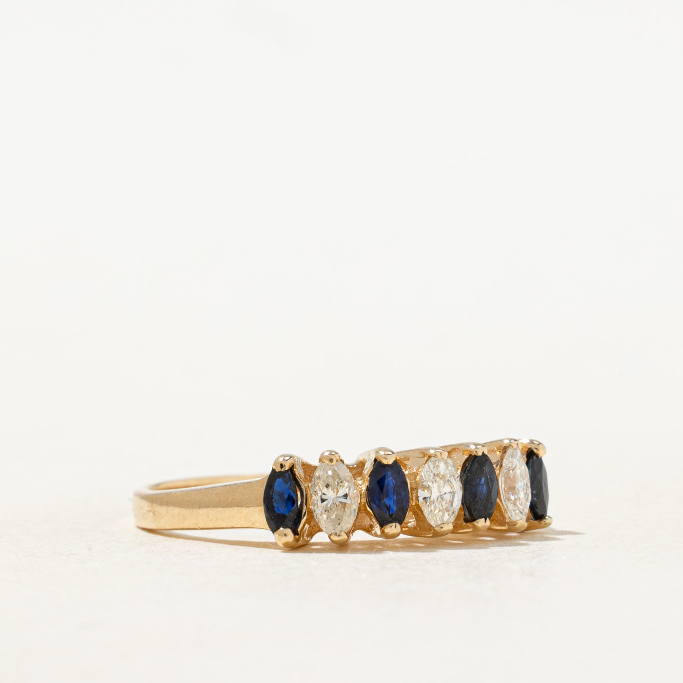 Bague sept pierres saphir taille marquise et diamants | 0,12 ct, 0,15 ct | Taille 7