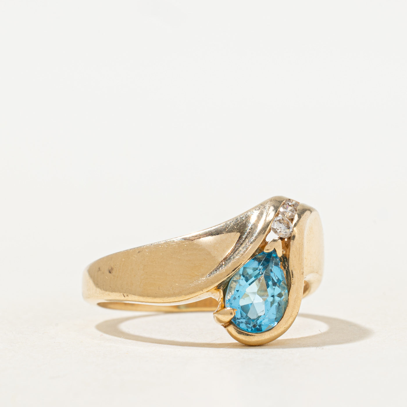 Pear Cut Blue Topaz & Diamond Abstract Ring | 0.75ct, 0.03ctw | SZ 7.25