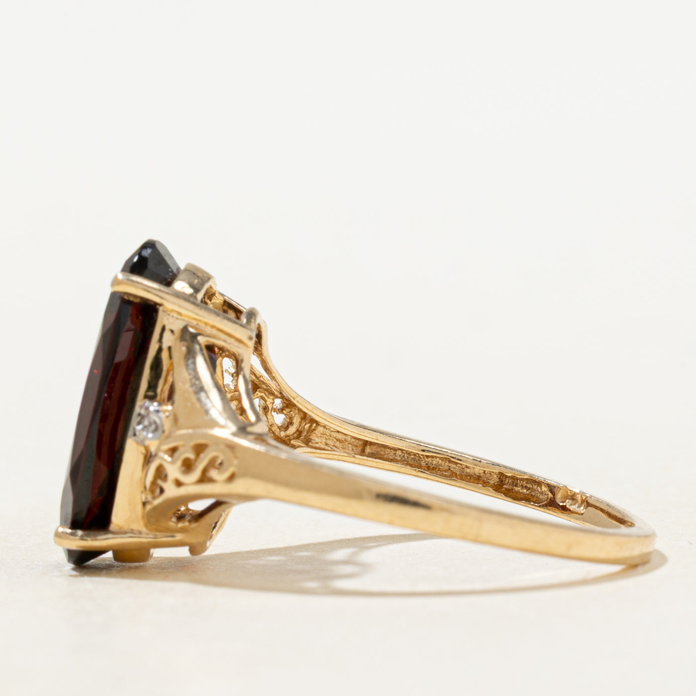 Garnet & Diamond Accented Scrollwork Ring | 4.80ct, 0.01ctw | SZ 8.0