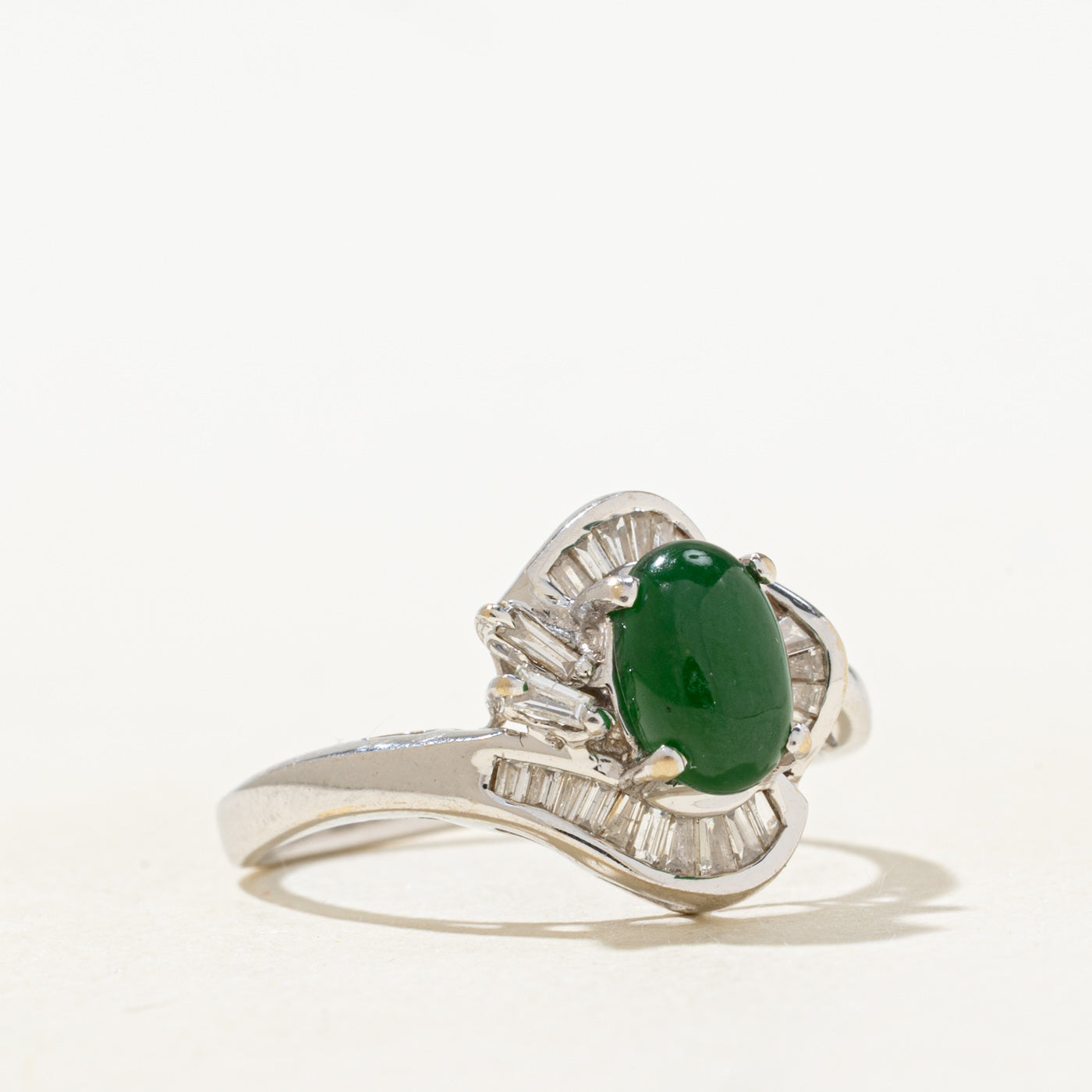 Nephrite Jade & Diamond Halo Ring | 1.0ct, 0.25ctw | SZ 6.75