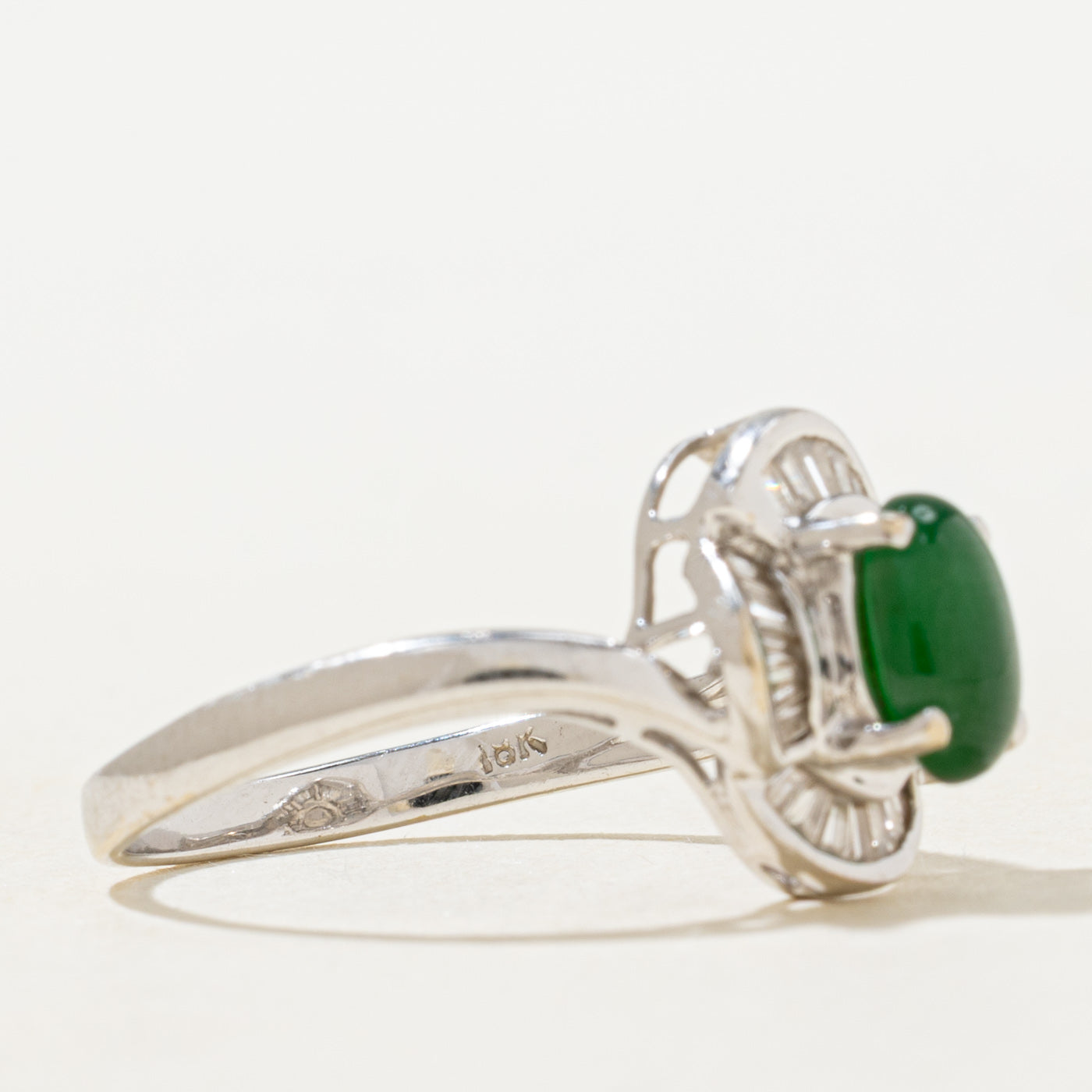 Nephrite Jade & Diamond Halo Ring | 1.0ct, 0.25ctw | SZ 6.75