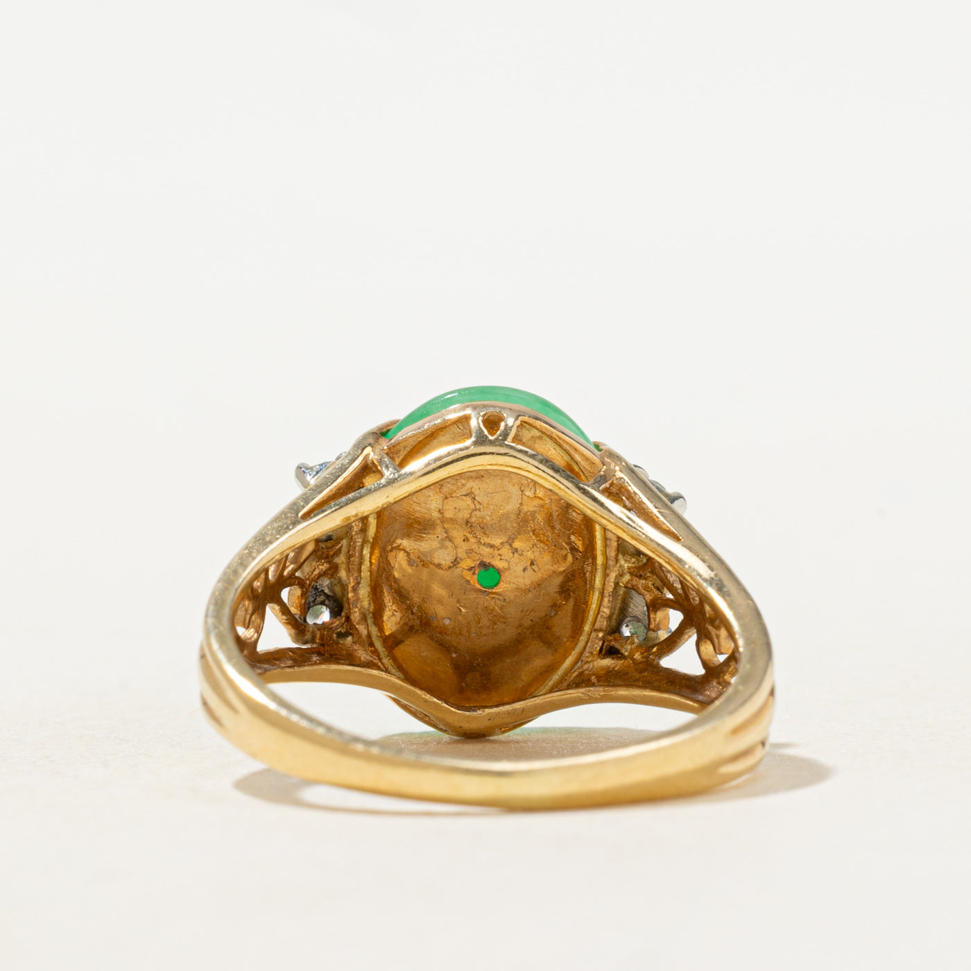 Jadeite & Diamond Petal Openwork Ring | 5.0ct, 0.20ctw | SZ 6.25