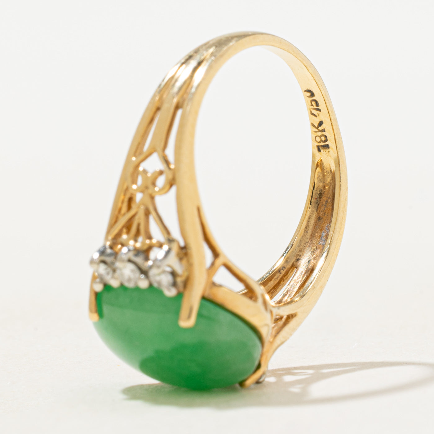 Jadeite & Diamond Petal Openwork Ring | 5.0ct, 0.20ctw | SZ 6.25