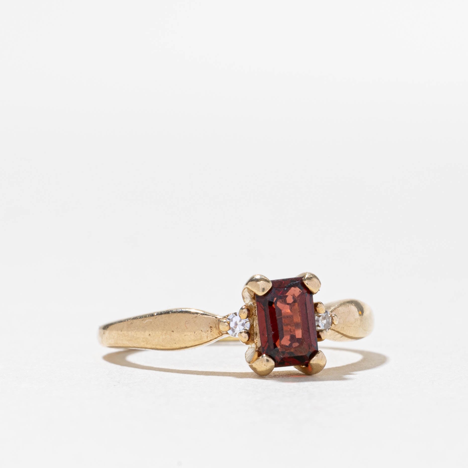 10k Emerald Cut Garnet & Diamond Accented Ring | 0.75ct, 0.02ctw | SZ 6.75