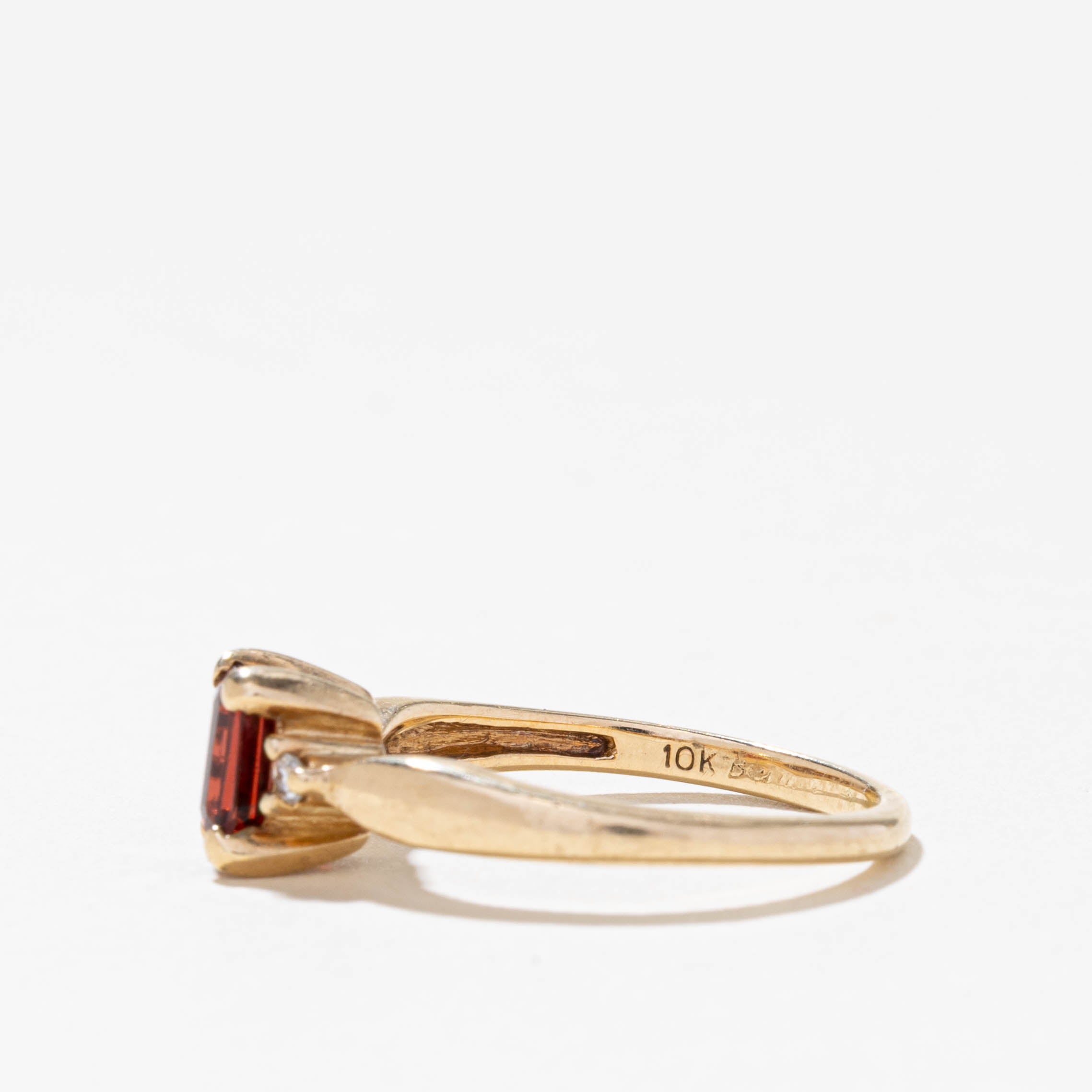 10k Emerald Cut Garnet & Diamond Accented Ring | 0.75ct, 0.02ctw | SZ 6.75