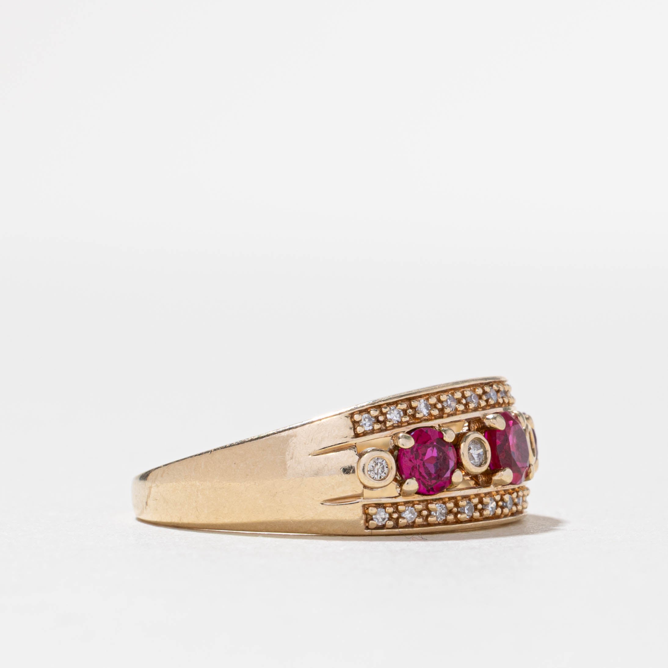 10k Synthetic Ruby & Natural Diamond Band | 0.60ctw, 0.07ctw | SZ 8.25