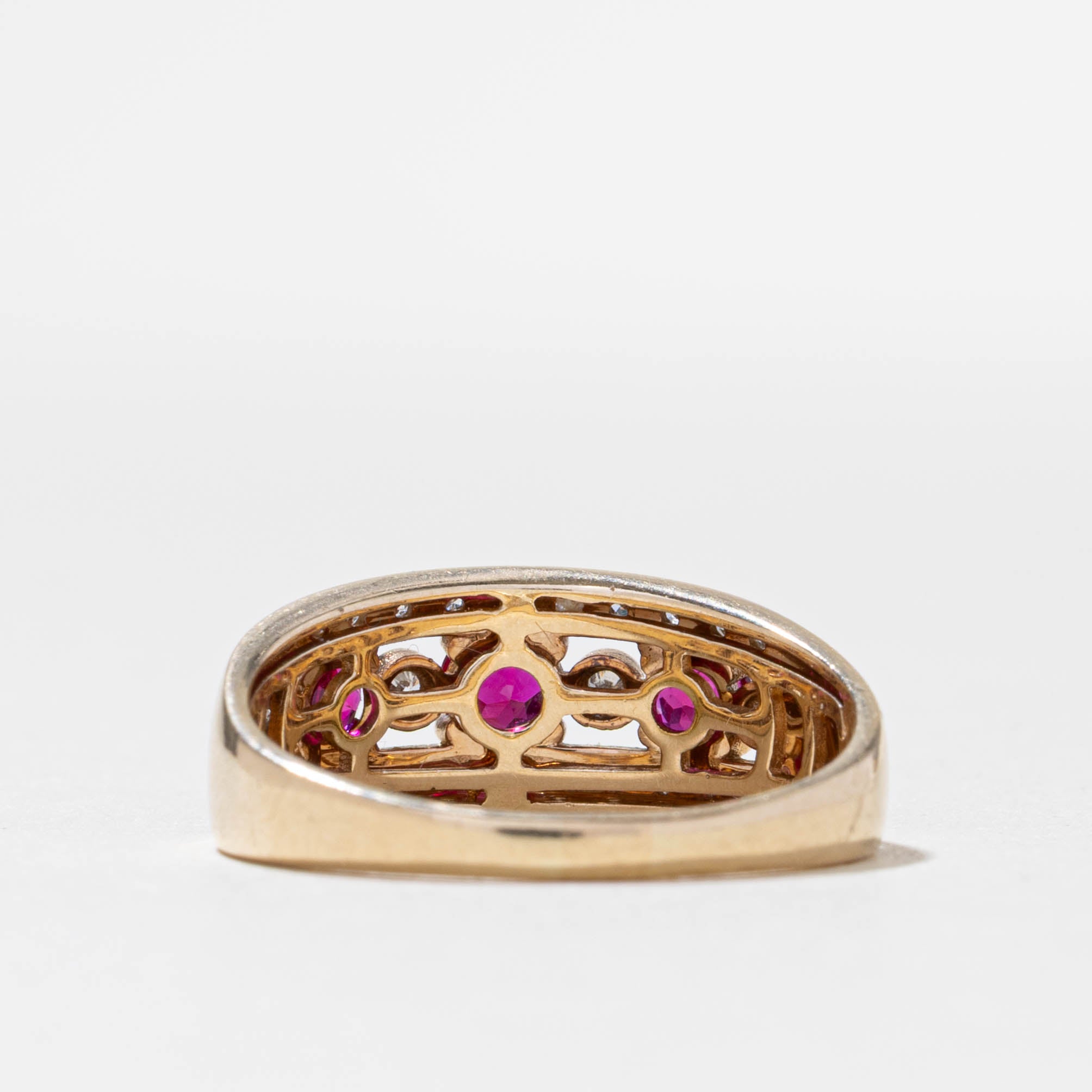 10k Synthetic Ruby & Natural Diamond Band | 0.60ctw, 0.07ctw | SZ 8.25