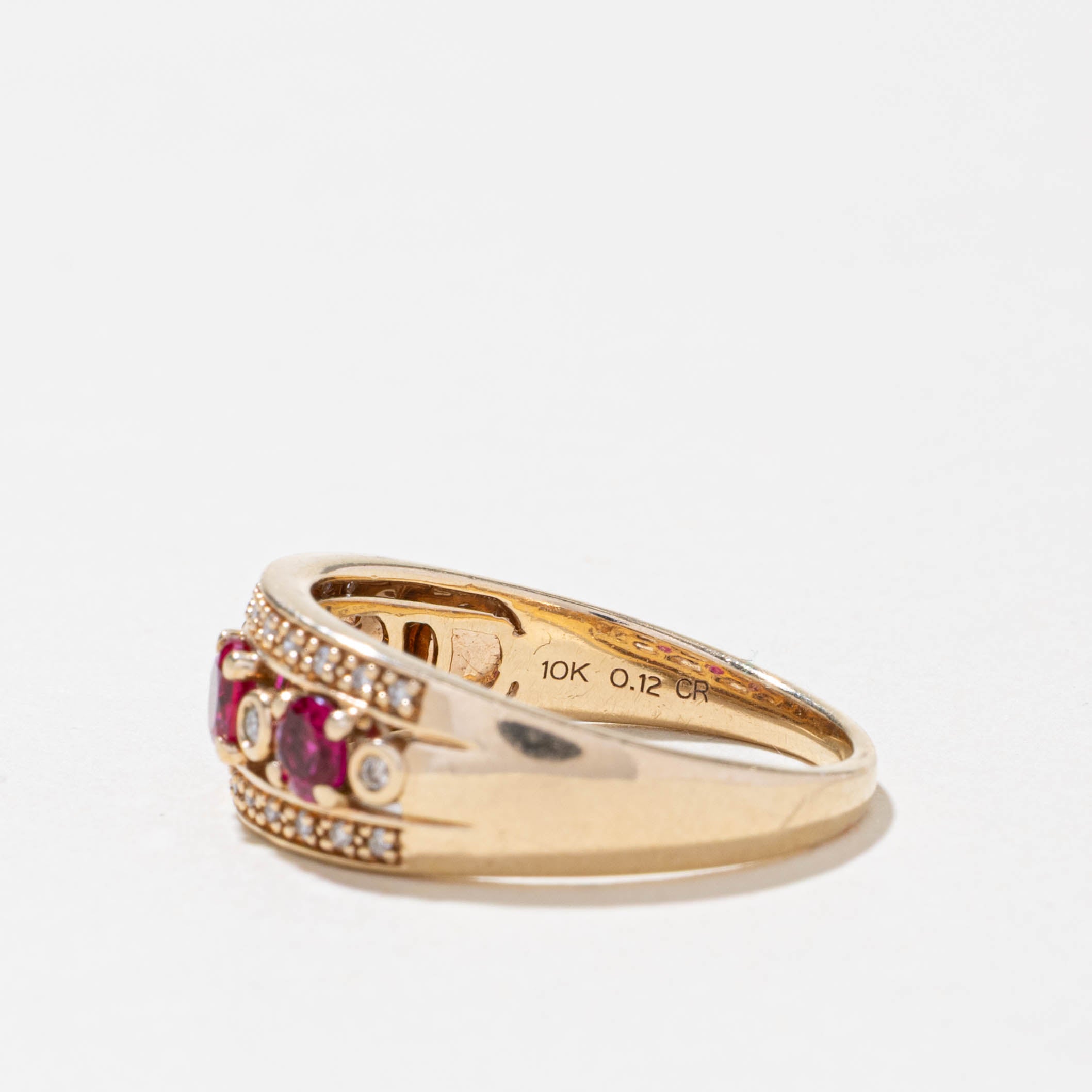 10k Synthetic Ruby & Natural Diamond Band | 0.60ctw, 0.07ctw | SZ 8.25