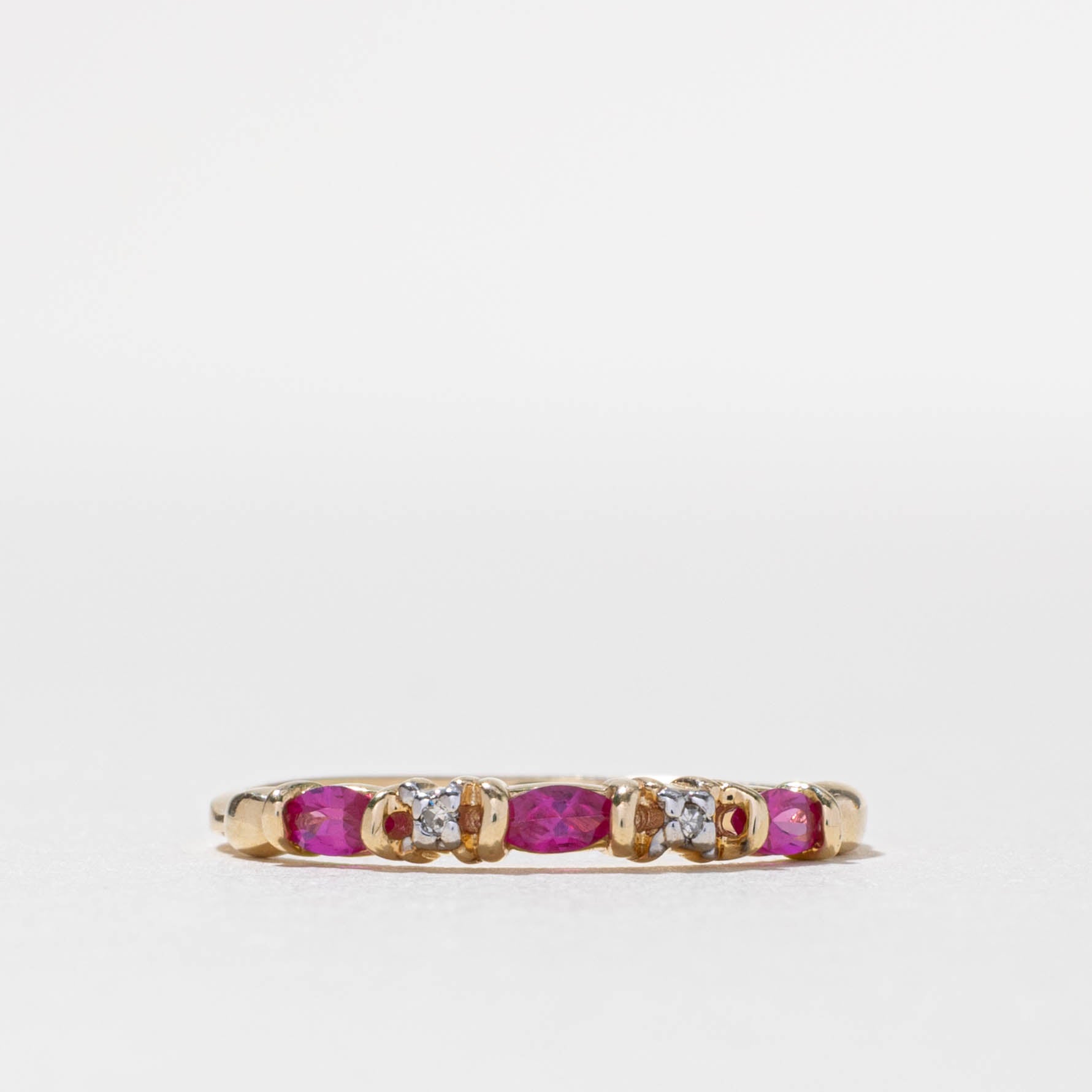 10k Semi Eternity Synthetic Ruby & Diamond Band | 0.12ctw, 0.02ctw | 2.65mm | SZ 6.75