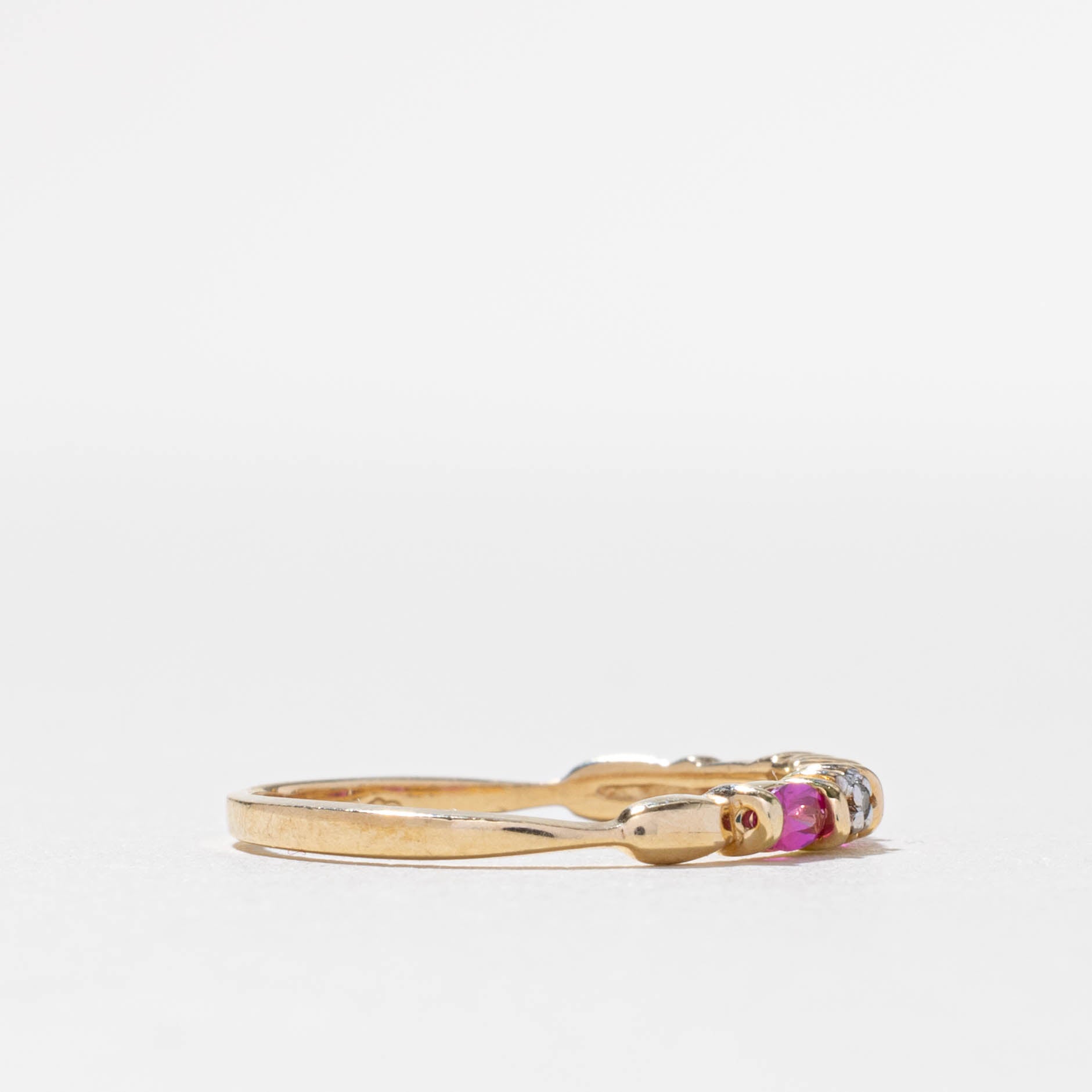 10k Semi Eternity Synthetic Ruby & Diamond Band | 0.12ctw, 0.02ctw | 2.65mm | SZ 6.75