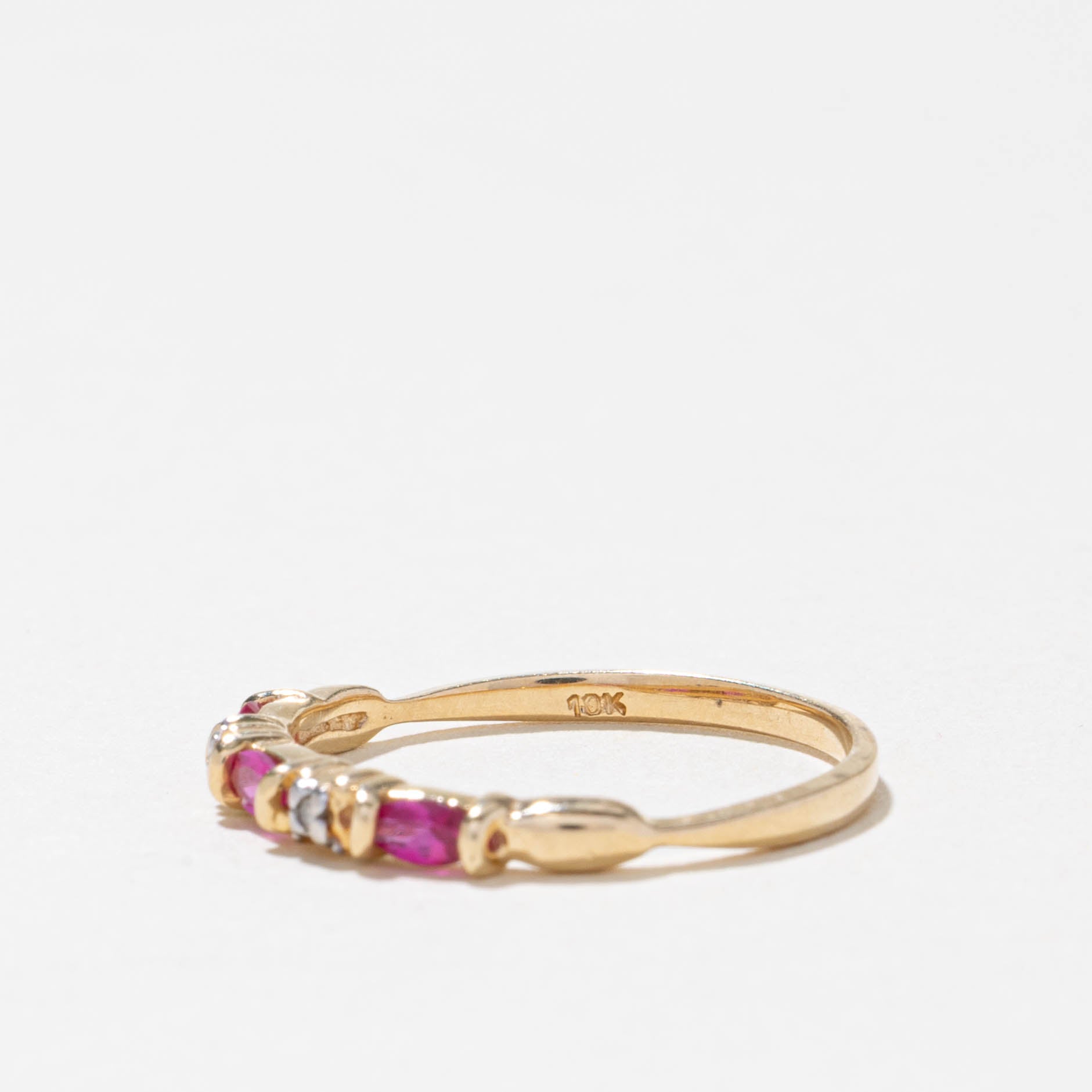 10k Semi Eternity Synthetic Ruby & Diamond Band | 0.12ctw, 0.02ctw | 2.65mm | SZ 6.75