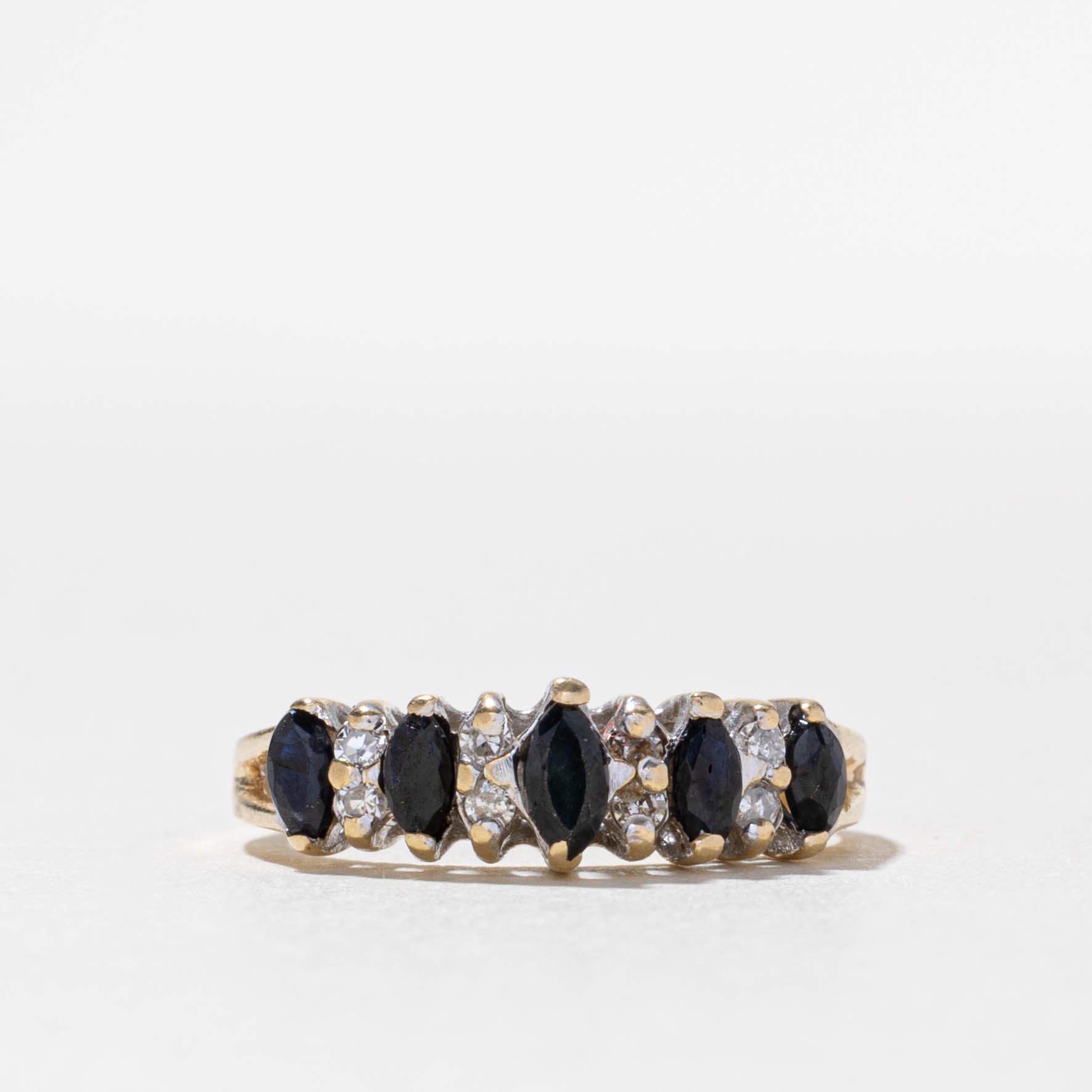 10k Five Stone Sapphire & Diamond Accented Ring | 0.50ctw, 0.10ctw | SZ 6.5