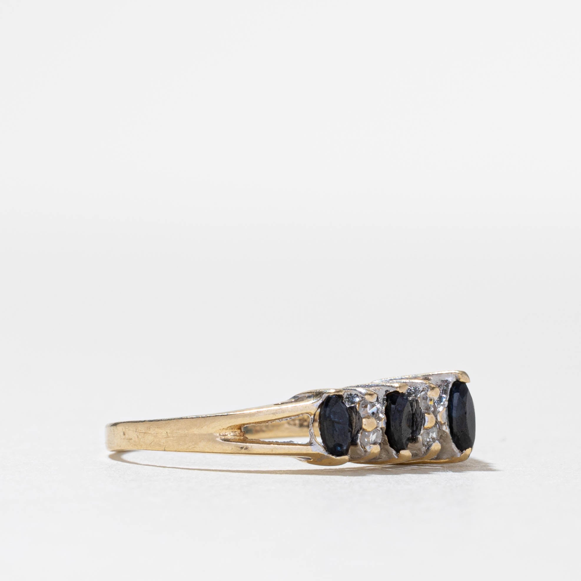 10k Five Stone Sapphire & Diamond Accented Ring | 0.50ctw, 0.10ctw | SZ 6.5