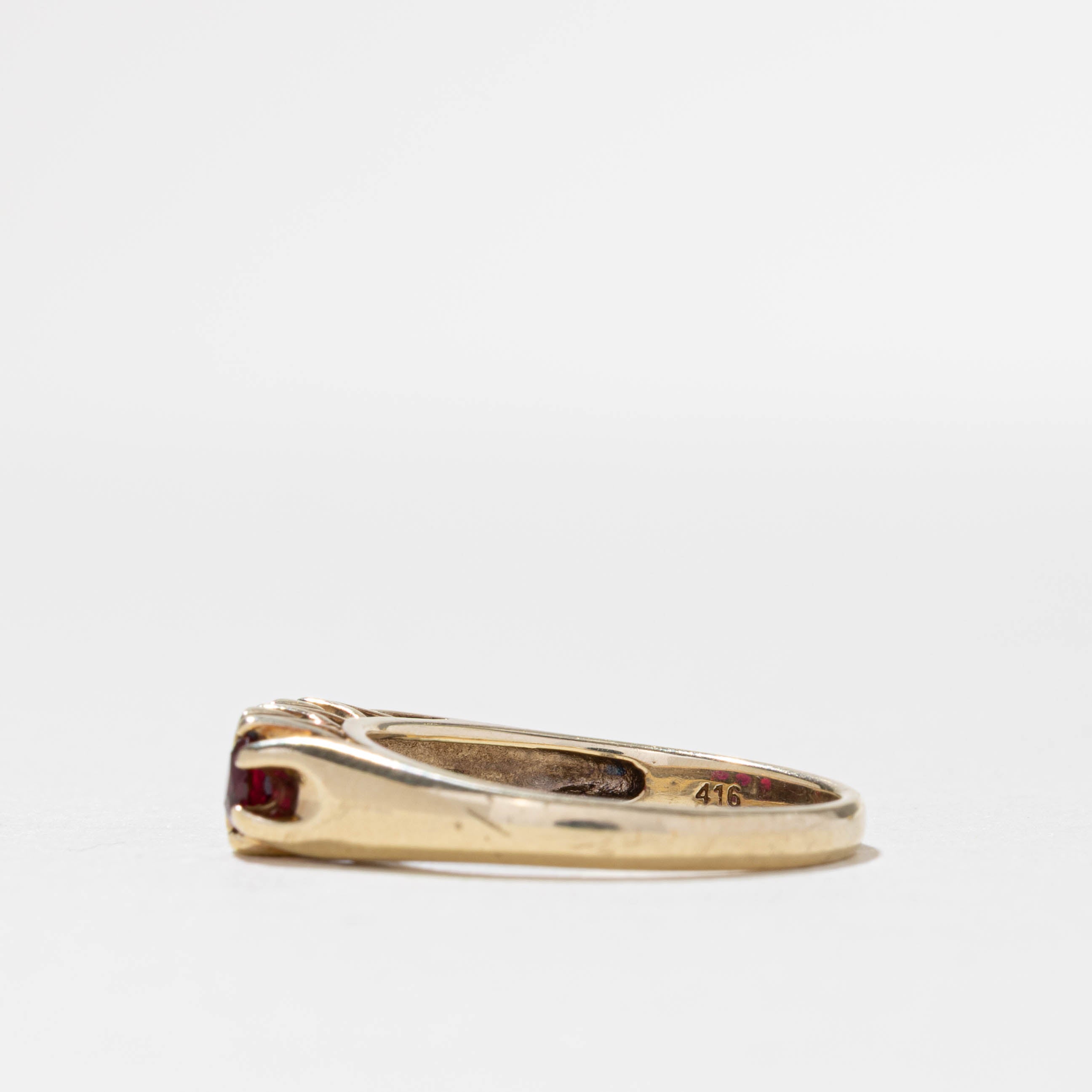10k Three Stone Synthetic Ruby & Natural Diamond Ring | 0.50ctw, 0.02ctw | SZ 7.75