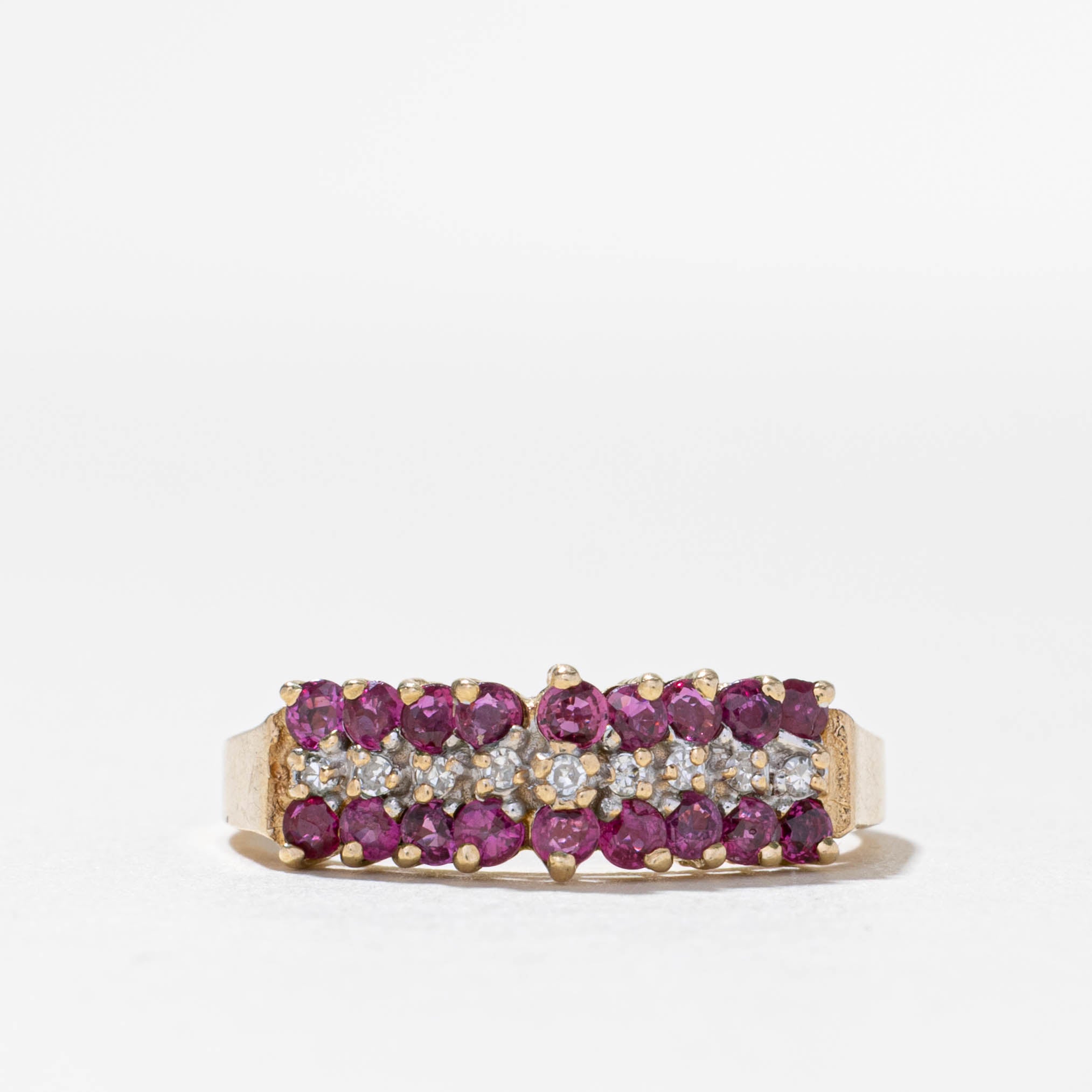 10k Ruby & Diamond Multi Row Ring | 0.34ctw, 0.04ctw | SZ 8