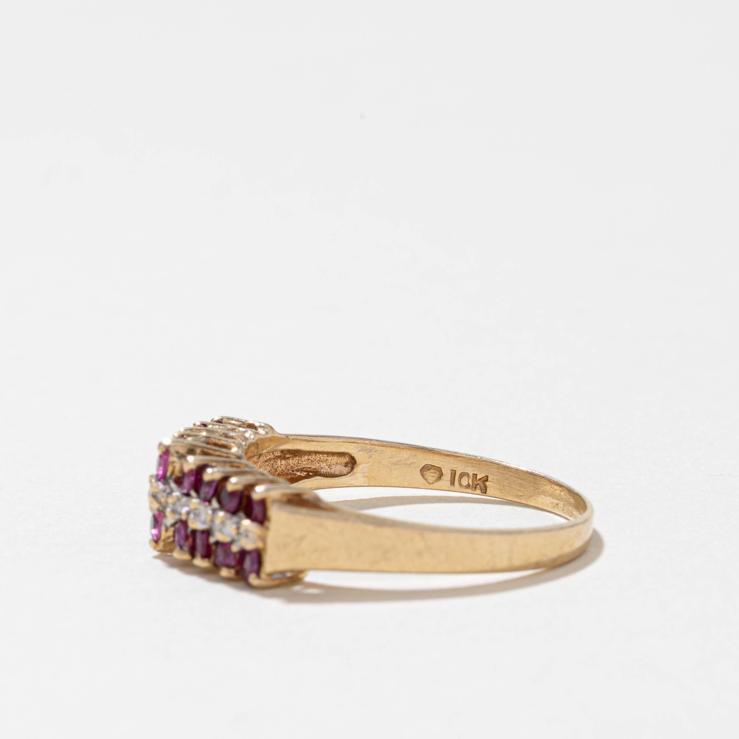 10k Ruby & Diamond Multi Row Ring | 0.34ctw, 0.04ctw | SZ 8