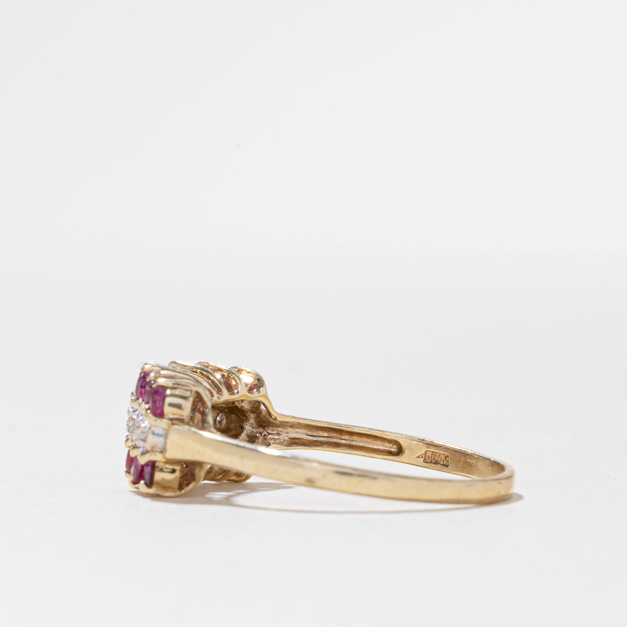 10k Ruby & Diamond Multi Row Ring | 0.70ctw, 0.04ctw | SZ 9.5