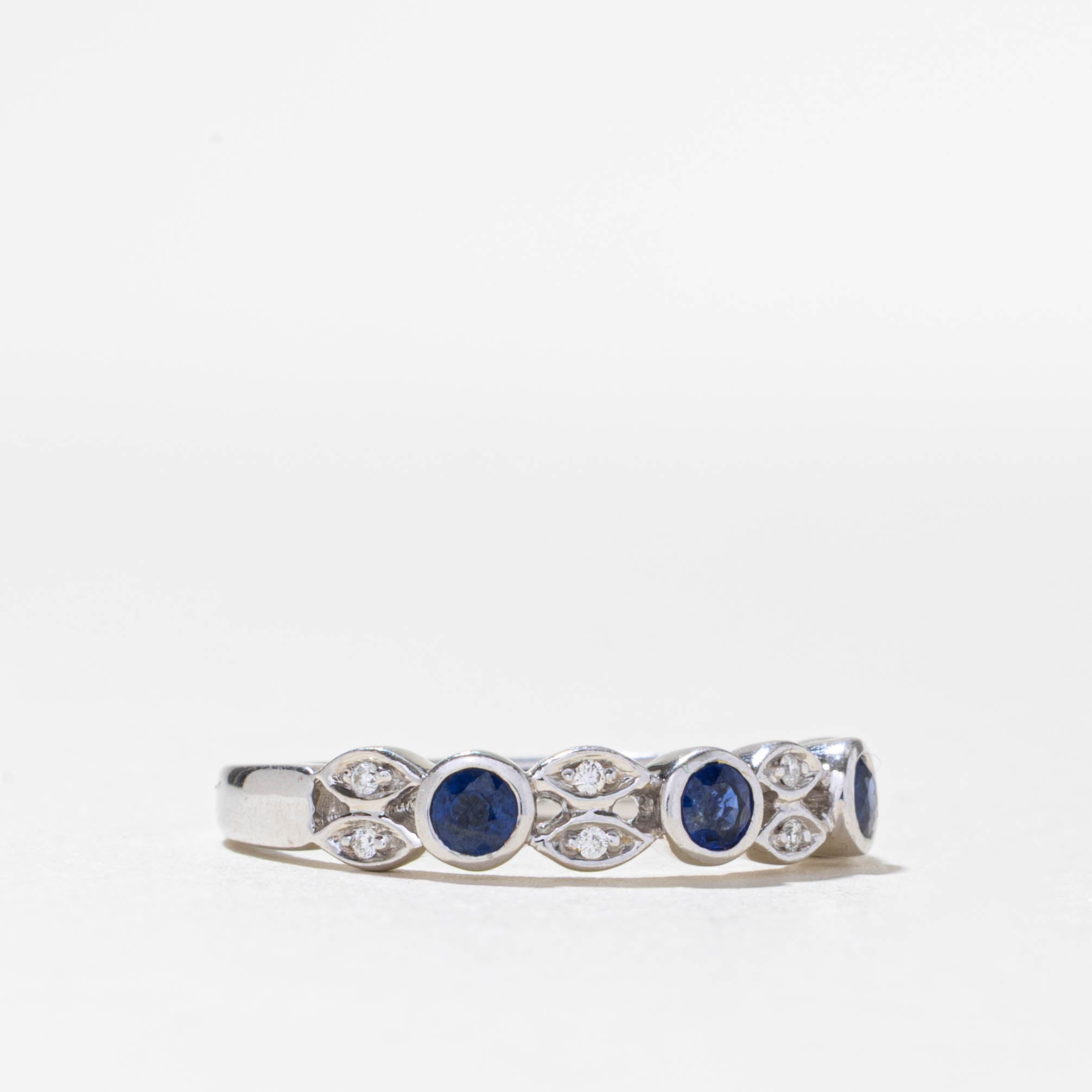 10k Semi Eternity Bezel Set Sapphire & Diamond Ring | 0.21ctw, 0.08ctw | SZ 7.5