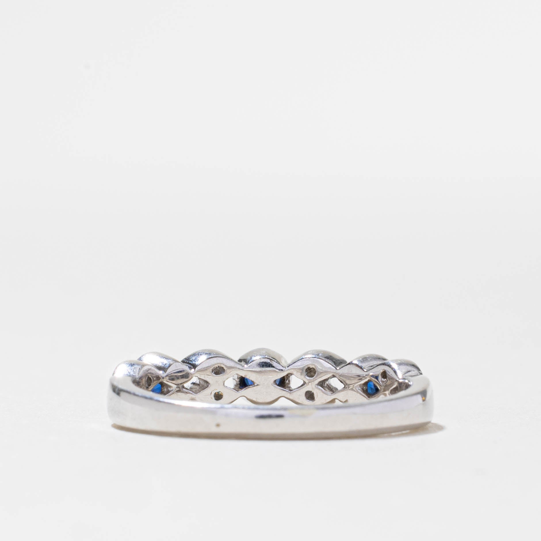 10k Semi Eternity Bezel Set Sapphire & Diamond Ring | 0.21ctw, 0.08ctw | SZ 7.5