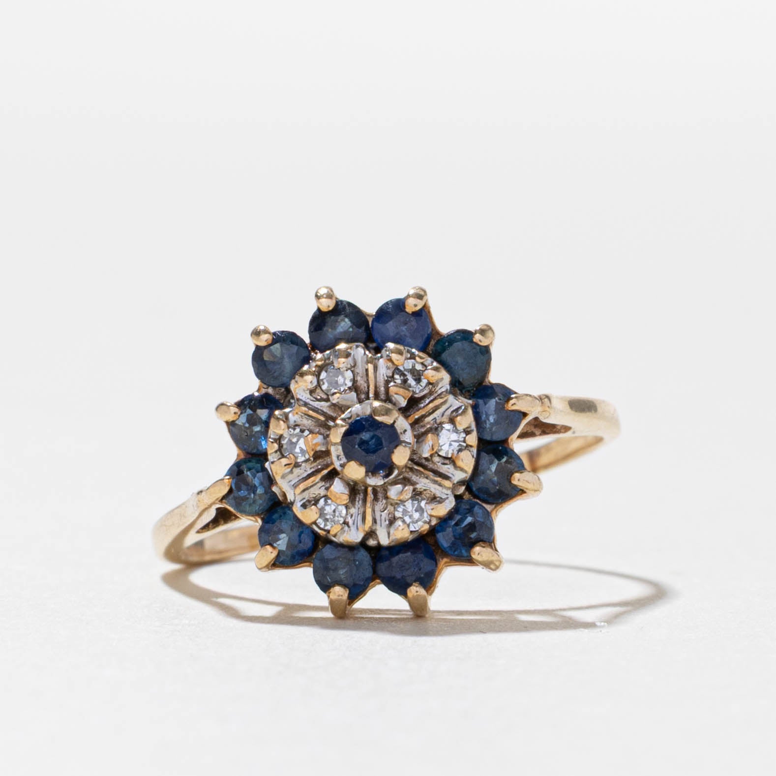 10k Sapphire & Diamond Cluster Ring | 0.35ctw, 0.03ctw | SZ 6.75