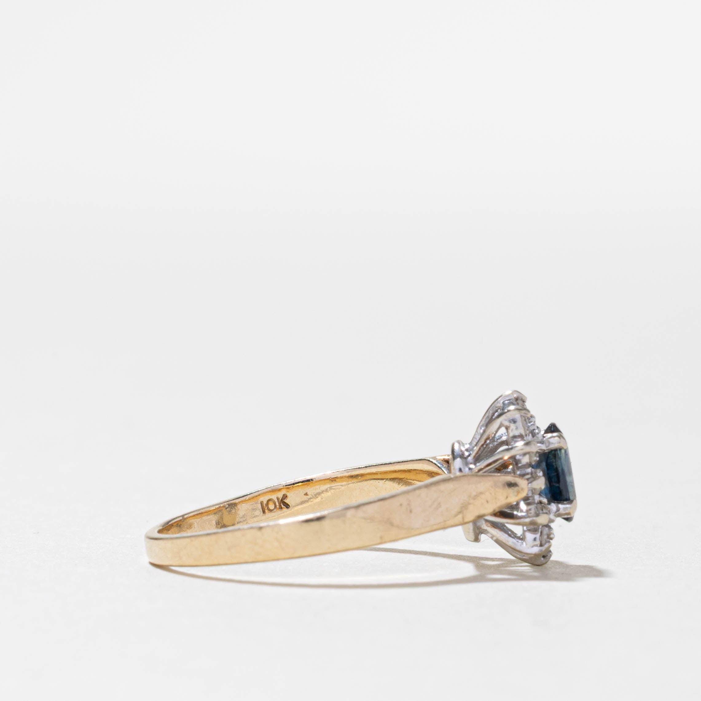 10k Oval Cut Sapphire & Diamond Petal Halo Ring | 0.31ct, 0.06ctw | SZ 7