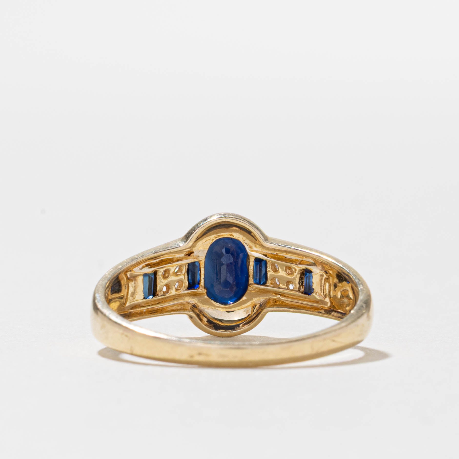 10k Semi Bezel Sapphire & Diamond Ring | 0.95ctw, 0.04ctw | SZ 9.5