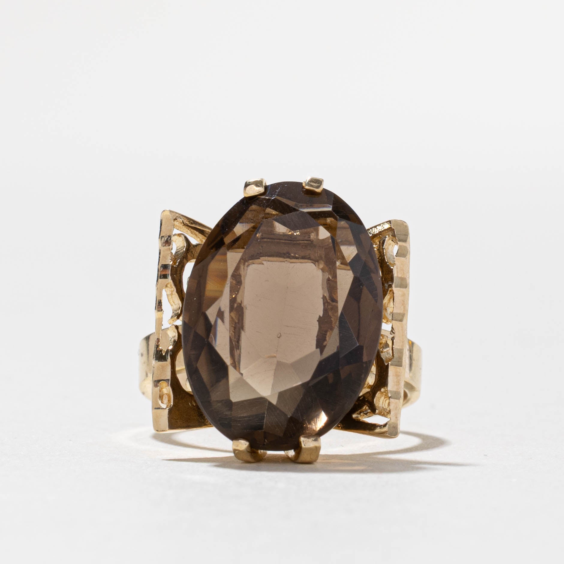 10k Smoky Quartz Geometric Cocktail Ring | 9.00ct | SZ 6
