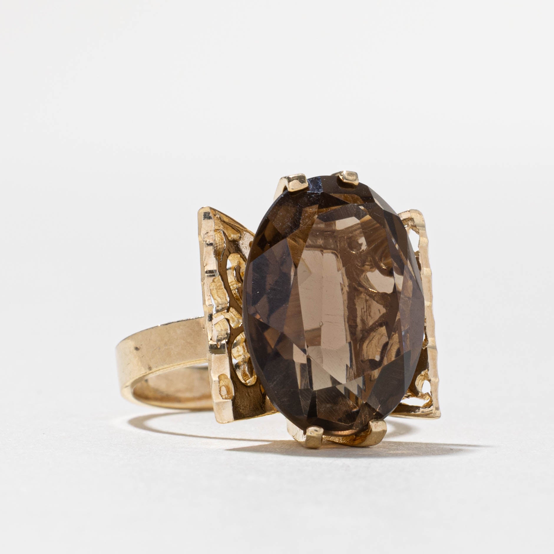 10k Smoky Quartz Geometric Cocktail Ring | 9.00ct | SZ 6